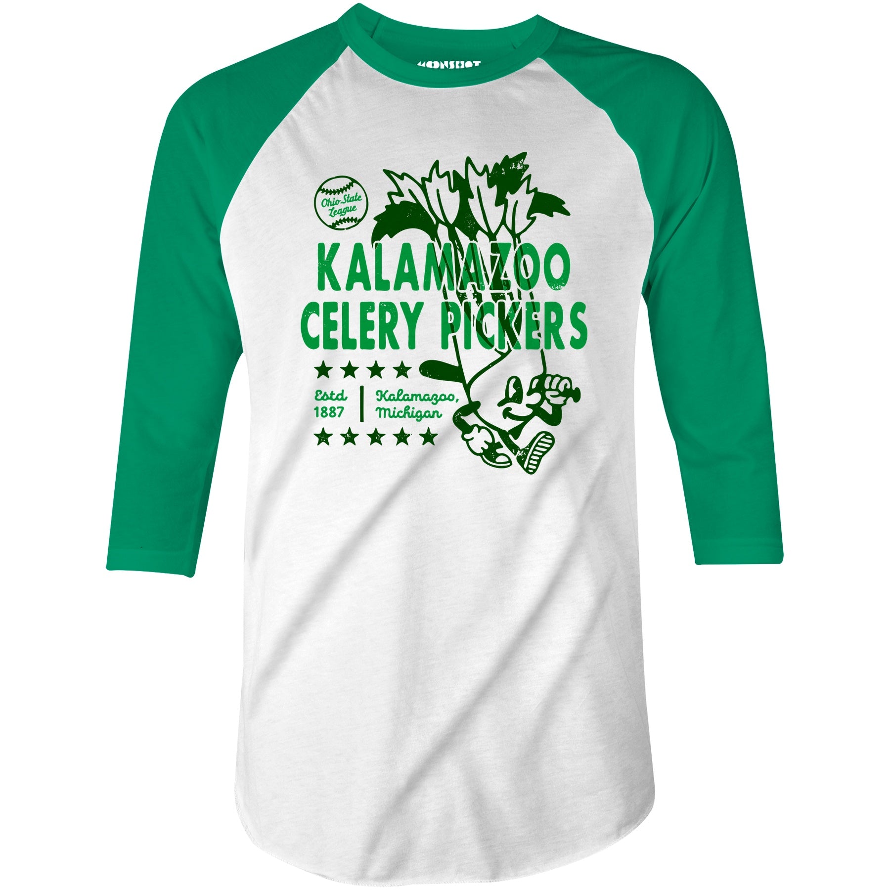 Kalamazoo Celery Pickers - Michigan - Vintage Defunct Baseball Teams - 3/4 Sleeve Raglan T-Shirt