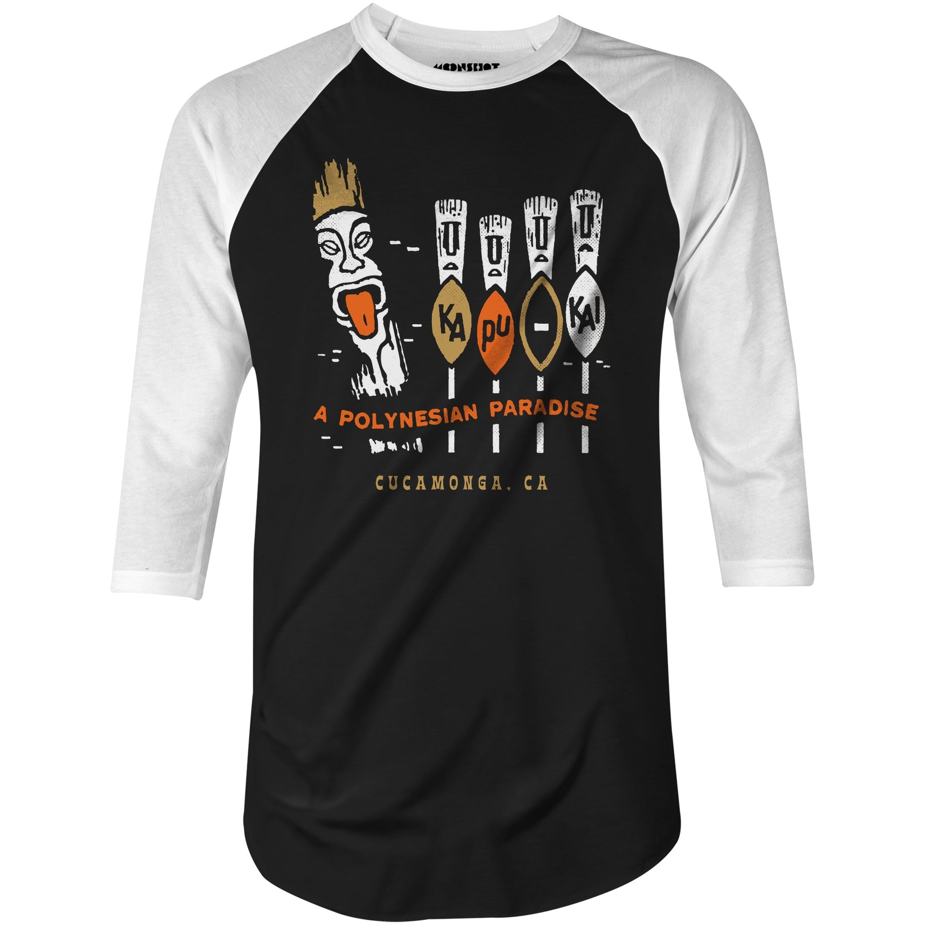 Kapu Kai - Cucamonga, CA - Vintage Tiki Bar - 3/4 Sleeve Raglan T-Shirt