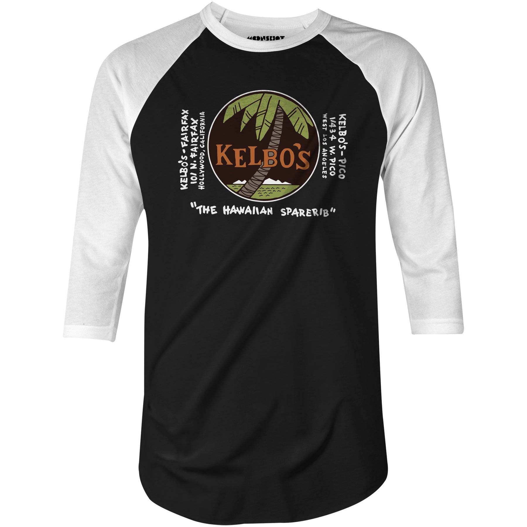 Kelbo's - Los Angeles, CA - Vintage Tiki Bar - 3/4 Sleeve Raglan T-Shirt