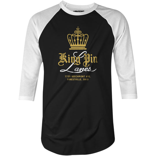 King Pin Lanes - Forestville, OH - Vintage Bowling Alley - 3/4 Sleeve Raglan T-Shirt