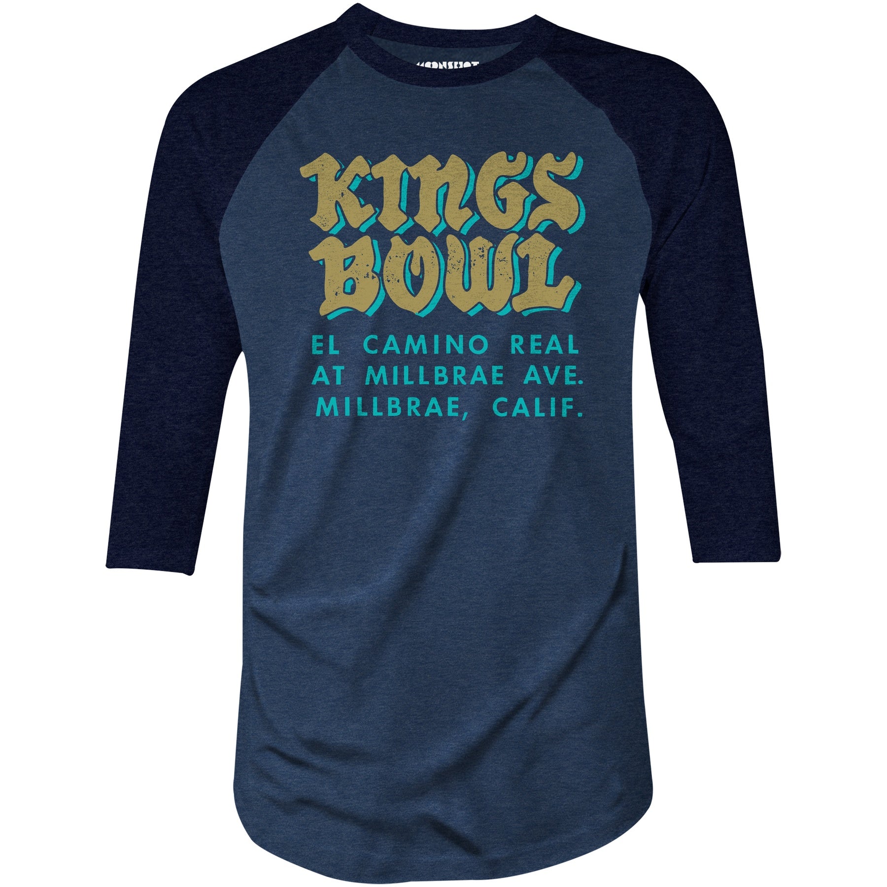 Kings Bowl - Millbrae, CA - Vintage Bowling Alley - 3/4 Sleeve Raglan T-Shirt