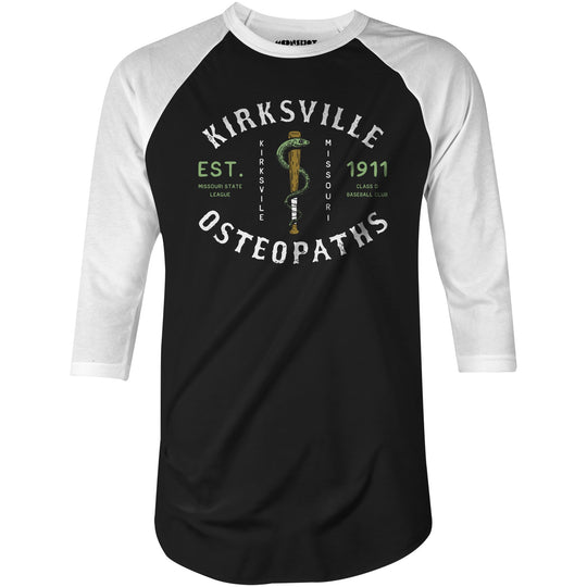 Kirksville Osteopaths - Missouri - Vintage Defunct Baseball Teams - 3/4 Sleeve Raglan T-Shirt