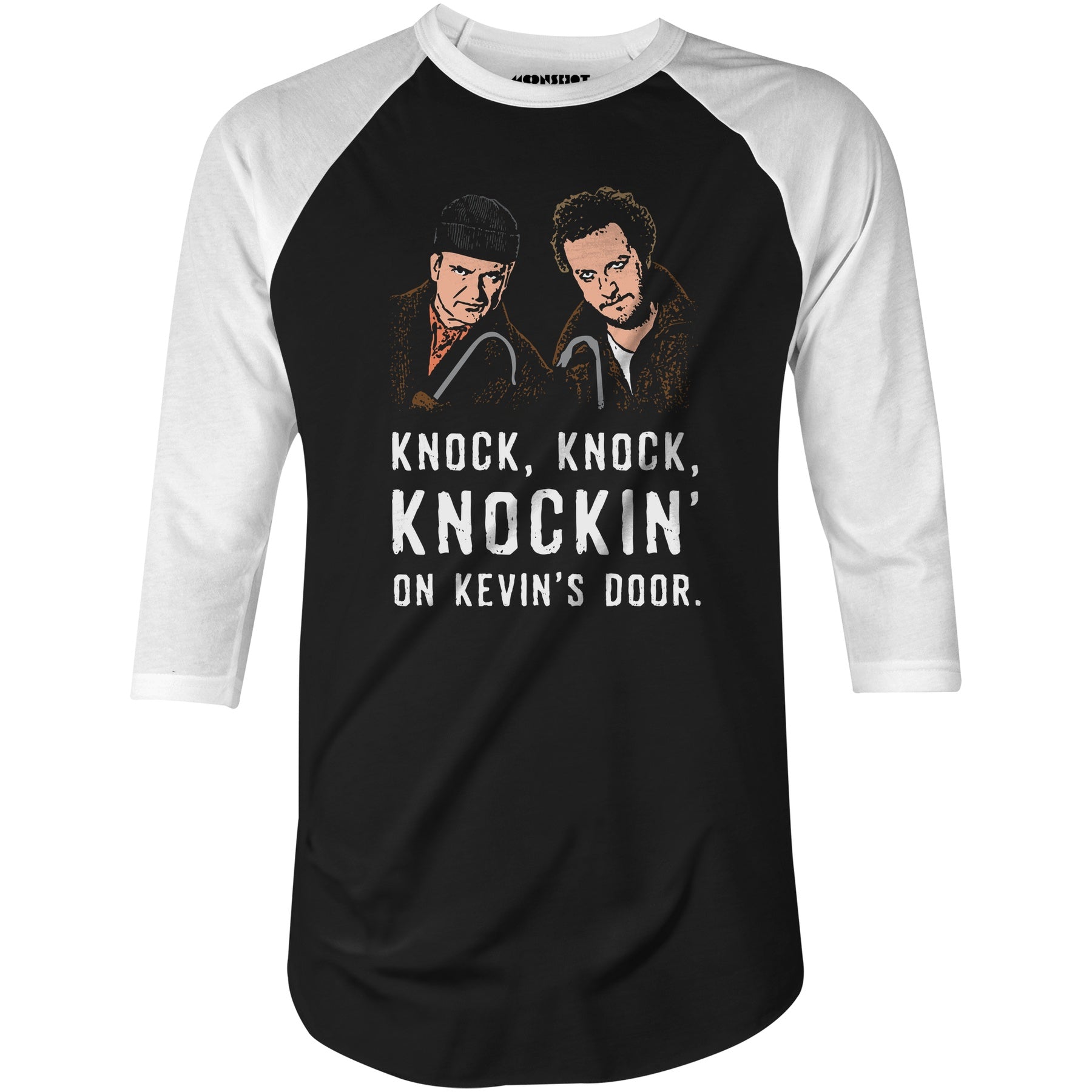 Knock, Knock, Knockin' on Kevin's Door - 3/4 Sleeve Raglan T-Shirt
