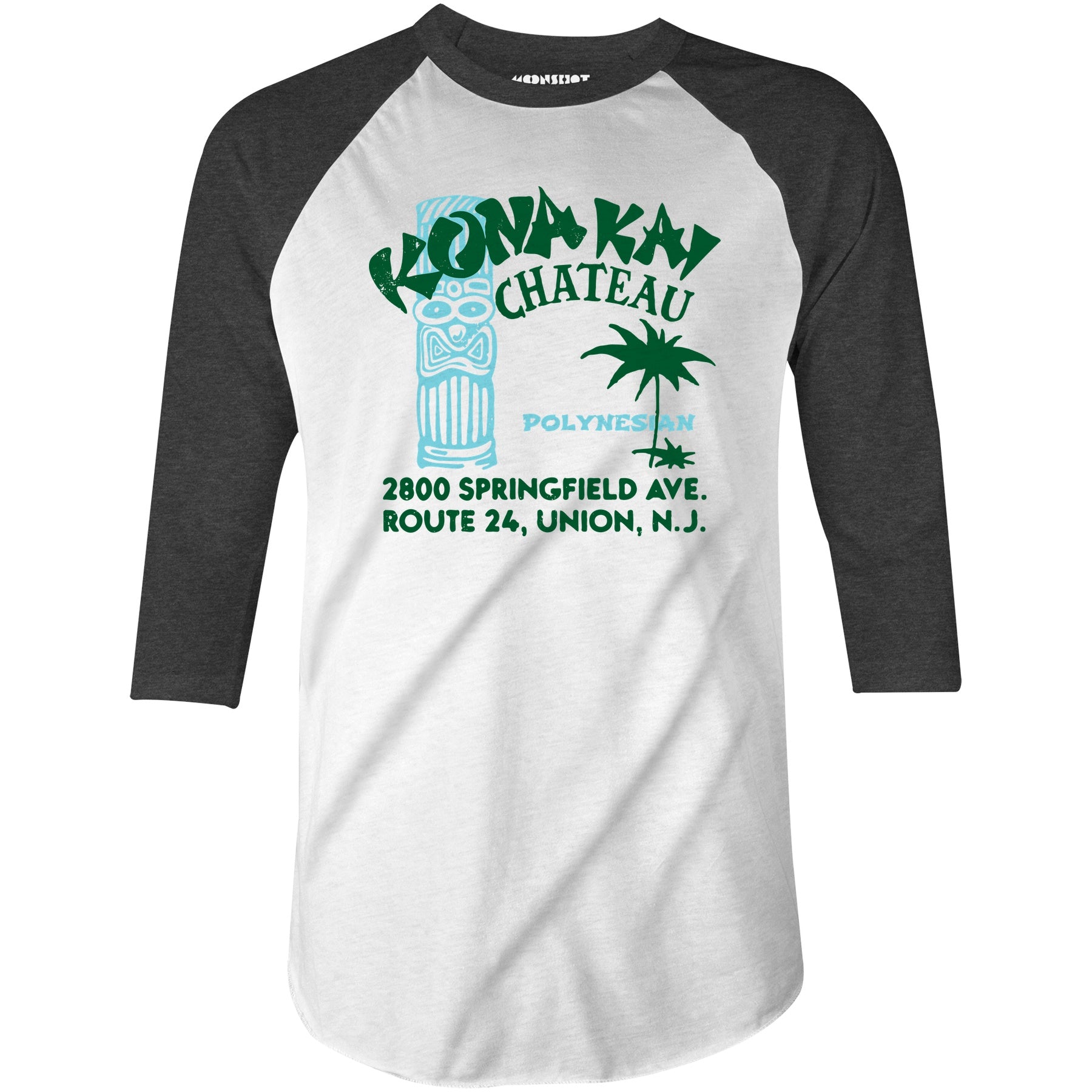 Kona Kai Chateau - Union, NJ - Vintage Tiki Bar - 3/4 Sleeve Raglan T-Shirt