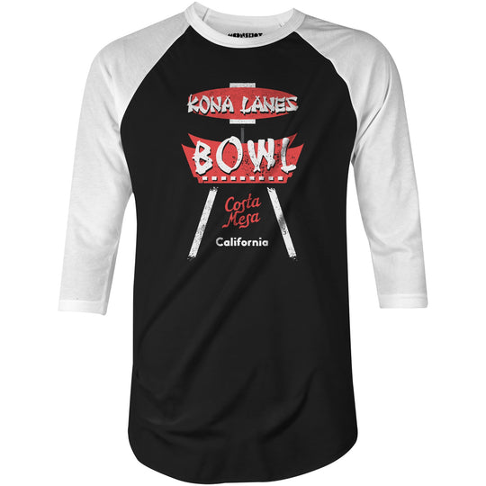 Kona Lanes - Costa Mesa, CA - Vintage Bowling Alley - 3/4 Sleeve Raglan T-Shirt