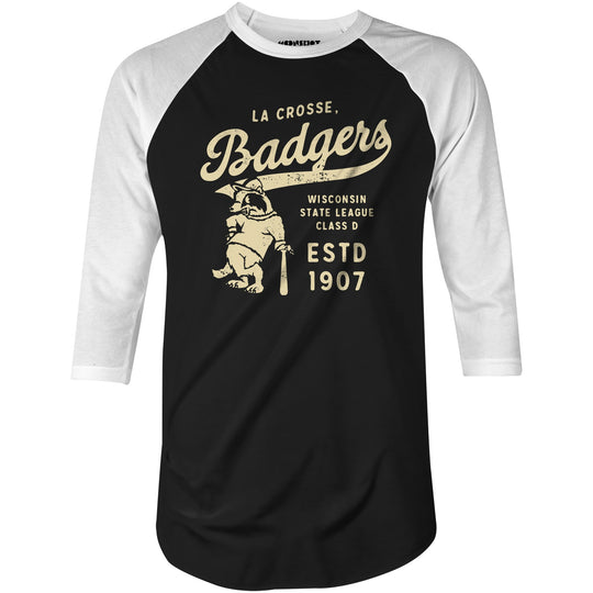 La Crosse Badgers - Wisconsin - Vintage Defunct Baseball Teams - 3/4 Sleeve Raglan T-Shirt