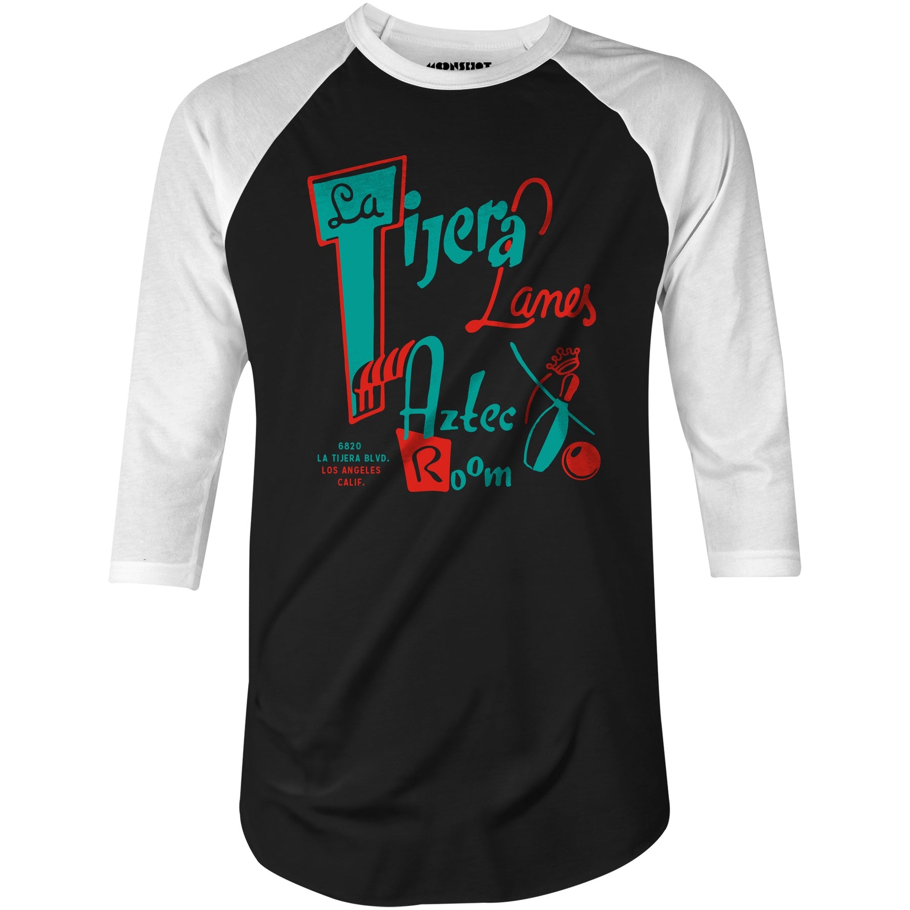 La Tijera Lanes - Los Angeles, CA - Vintage Bowling Alley - 3/4 Sleeve Raglan T-Shirt