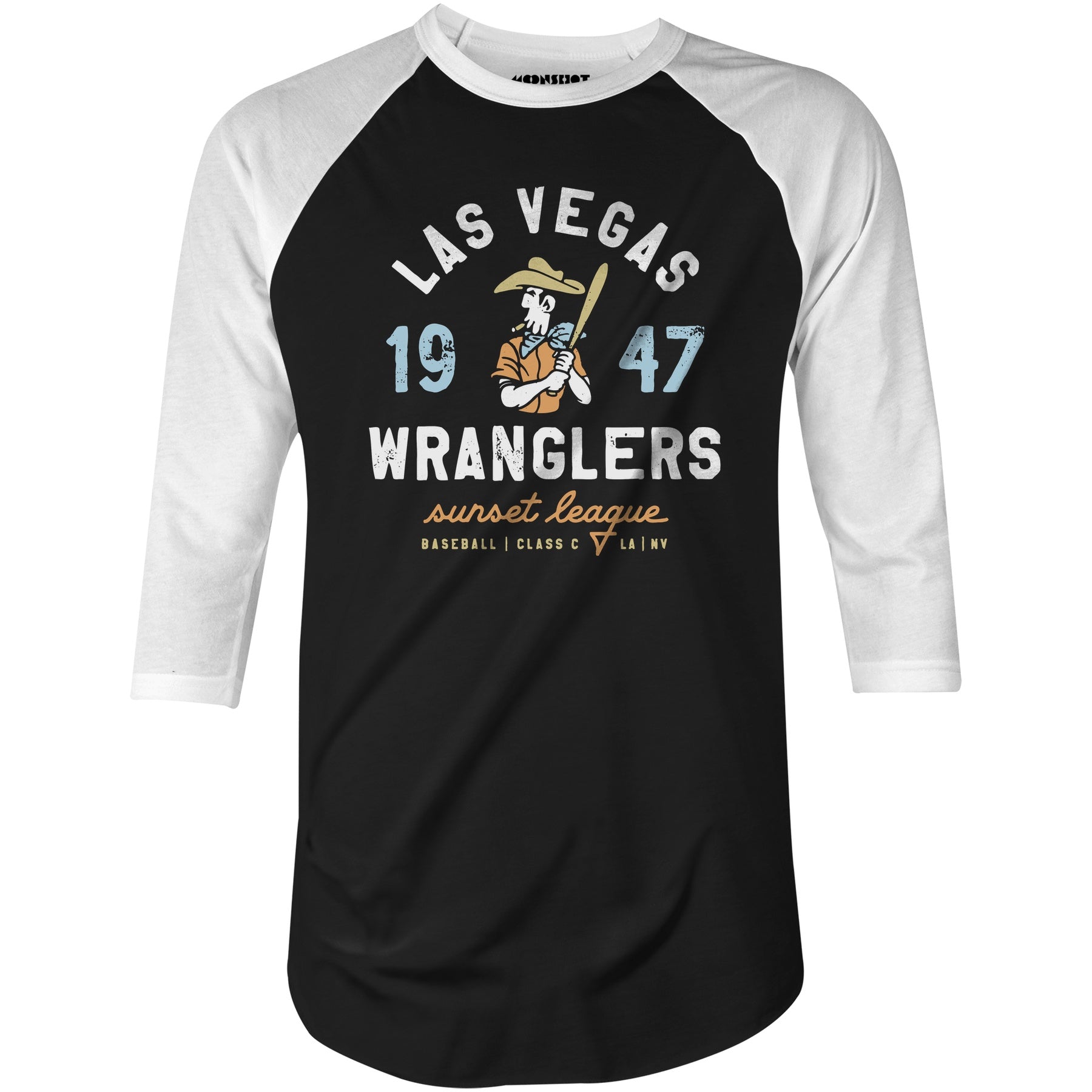 Las Vegas Wranglers - Nevada - Vintage Defunct Baseball Teams - 3/4 Sleeve Raglan T-Shirt