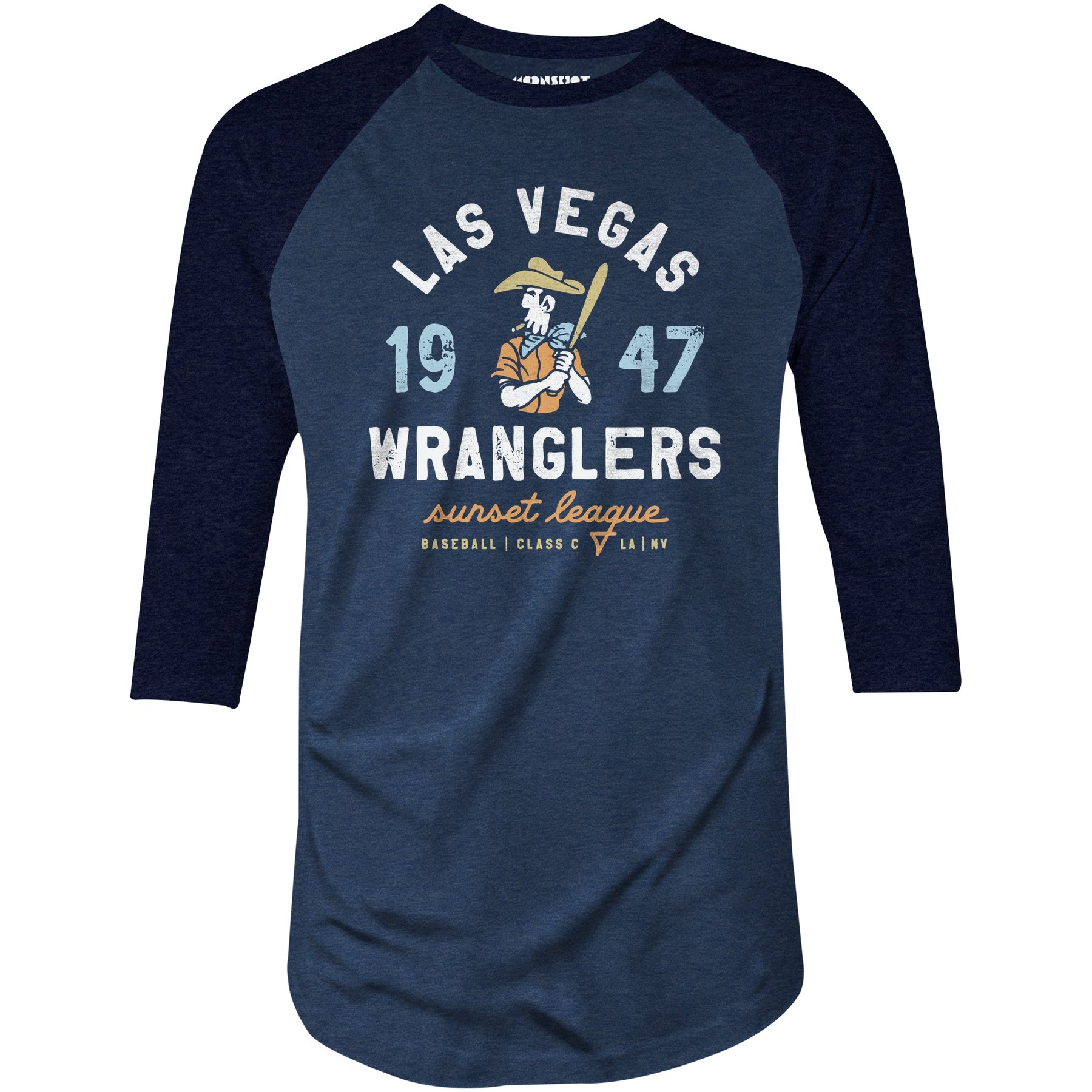 Las Vegas Wranglers - Nevada - Vintage Defunct Baseball Teams - 3/4 Sleeve Raglan T-Shirt