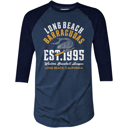 Long Beach Barracudas - California - Vintage Defunct Baseball Teams - 3/4 Sleeve Raglan T-Shirt