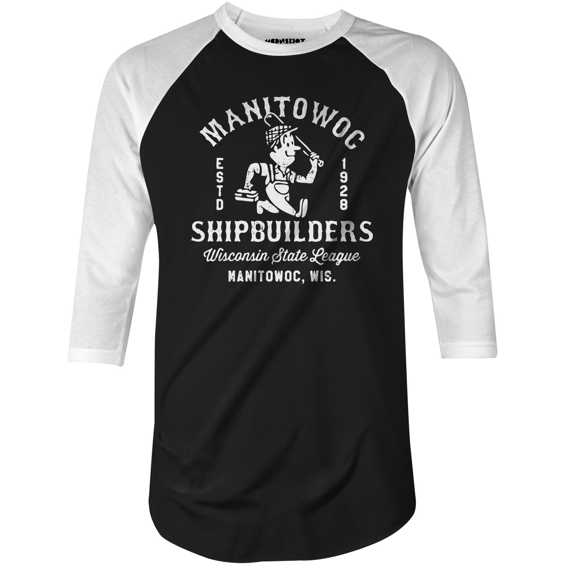 Manitowoc Shipbuilders - Wisconsin - Vintage Defunct Baseball Teams - 3/4 Sleeve Raglan T-Shirt