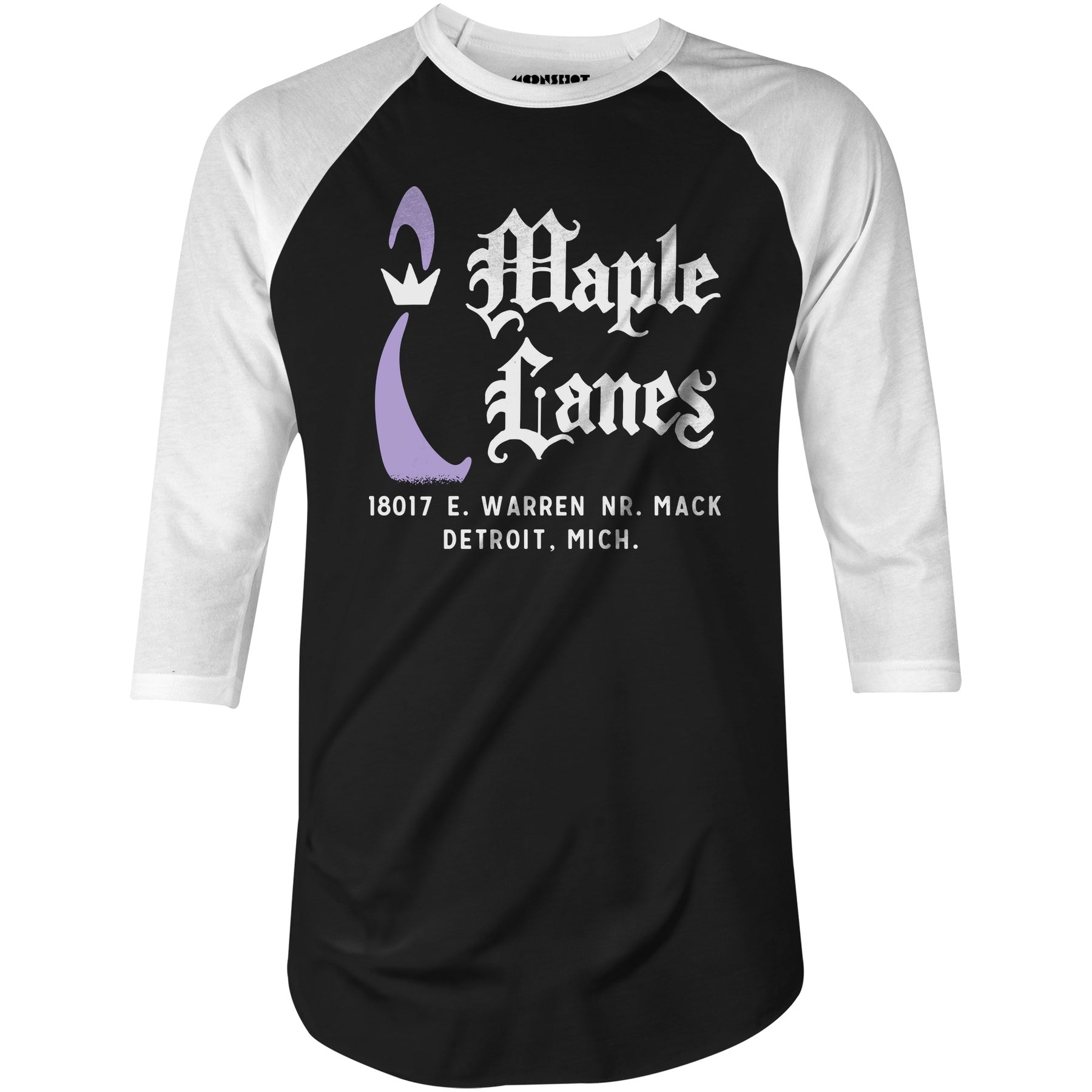 Maple Lanes - Detroit, MI - Vintage Bowling Alley - 3/4 Sleeve Raglan T-Shirt