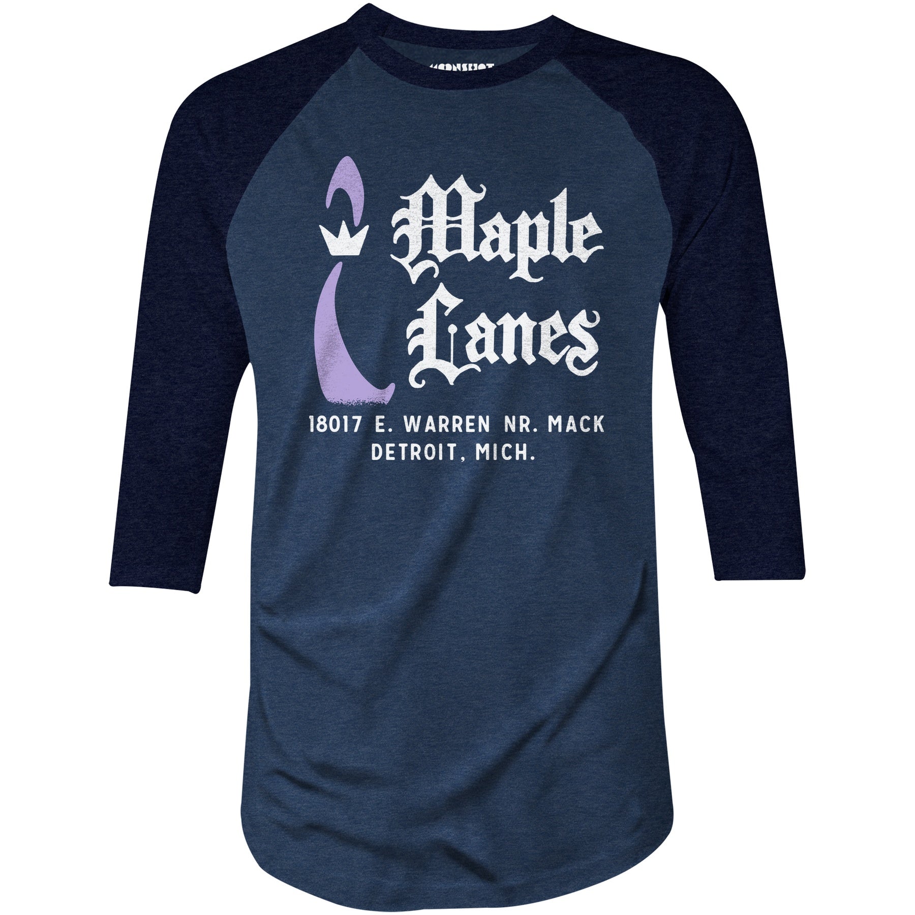 Maple Lanes - Detroit, MI - Vintage Bowling Alley - 3/4 Sleeve Raglan T-Shirt