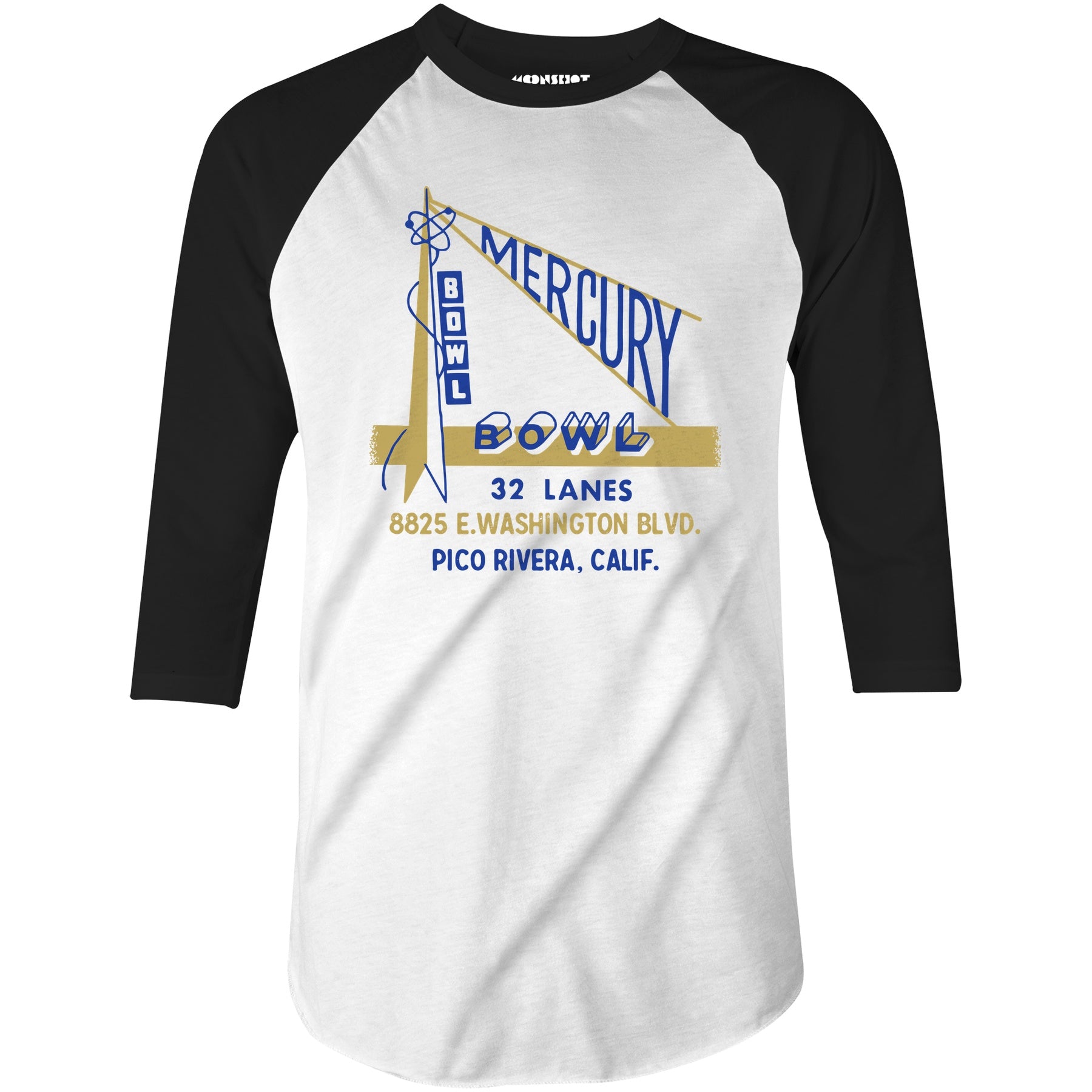 Mercury Bowl - Pico Rivera, CA - Vintage Bowling Alley - 3/4 Sleeve Raglan T-Shirt