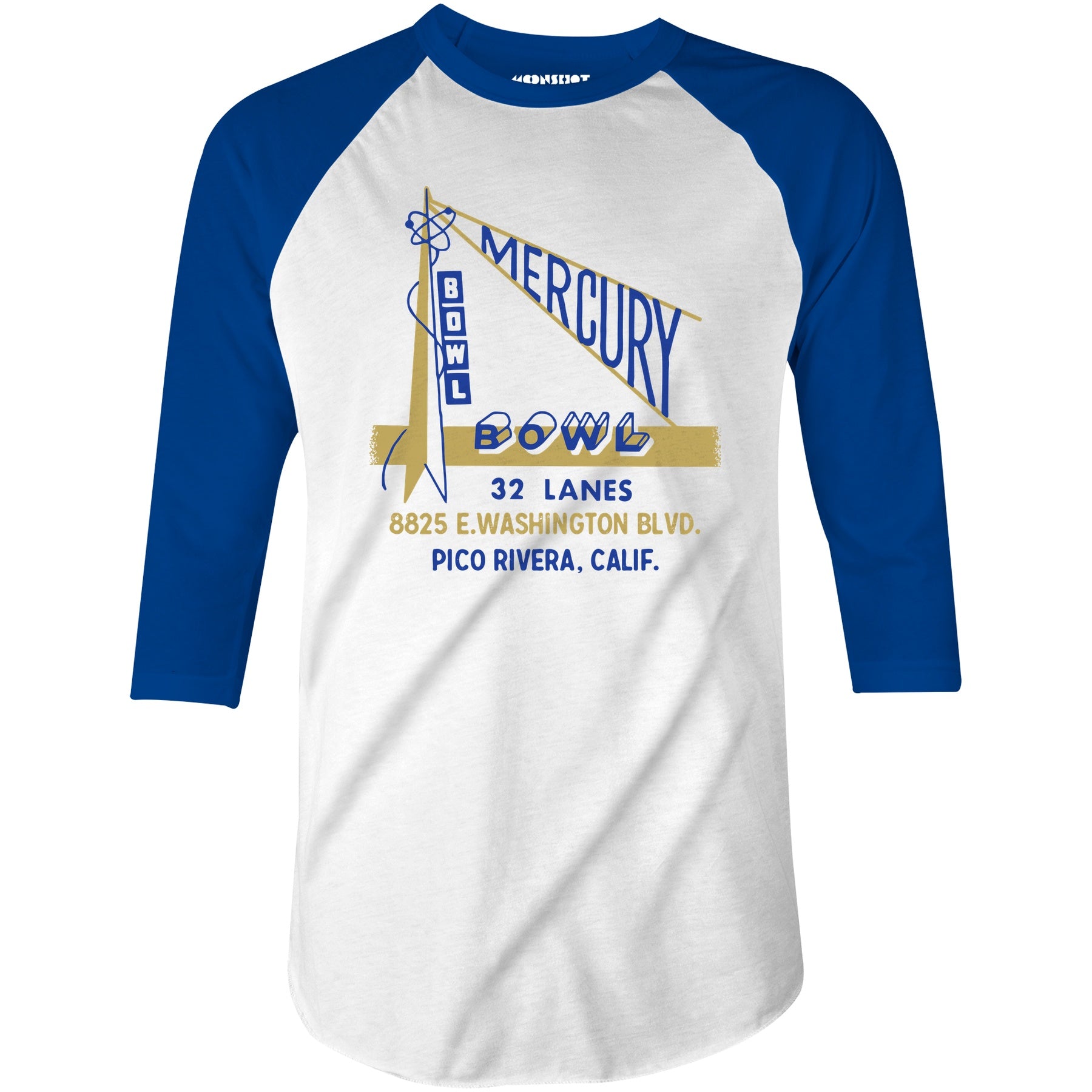 Mercury Bowl - Pico Rivera, CA - Vintage Bowling Alley - 3/4 Sleeve Raglan T-Shirt