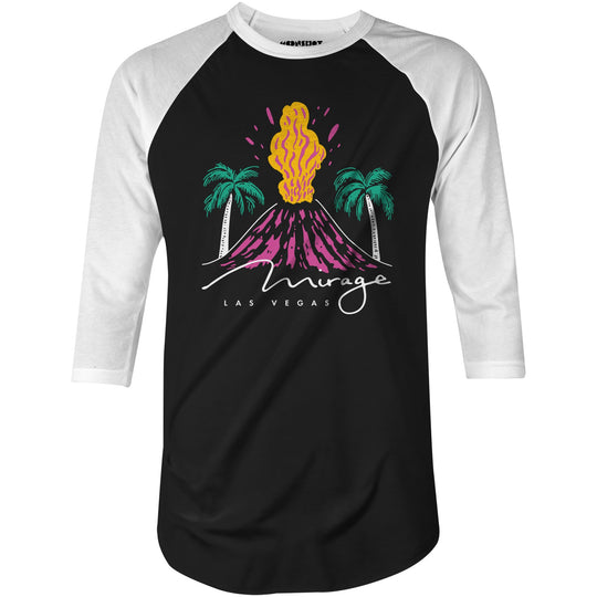 Mirage Volcano - Vintage Las Vegas - 3/4 Sleeve Raglan T-Shirt
