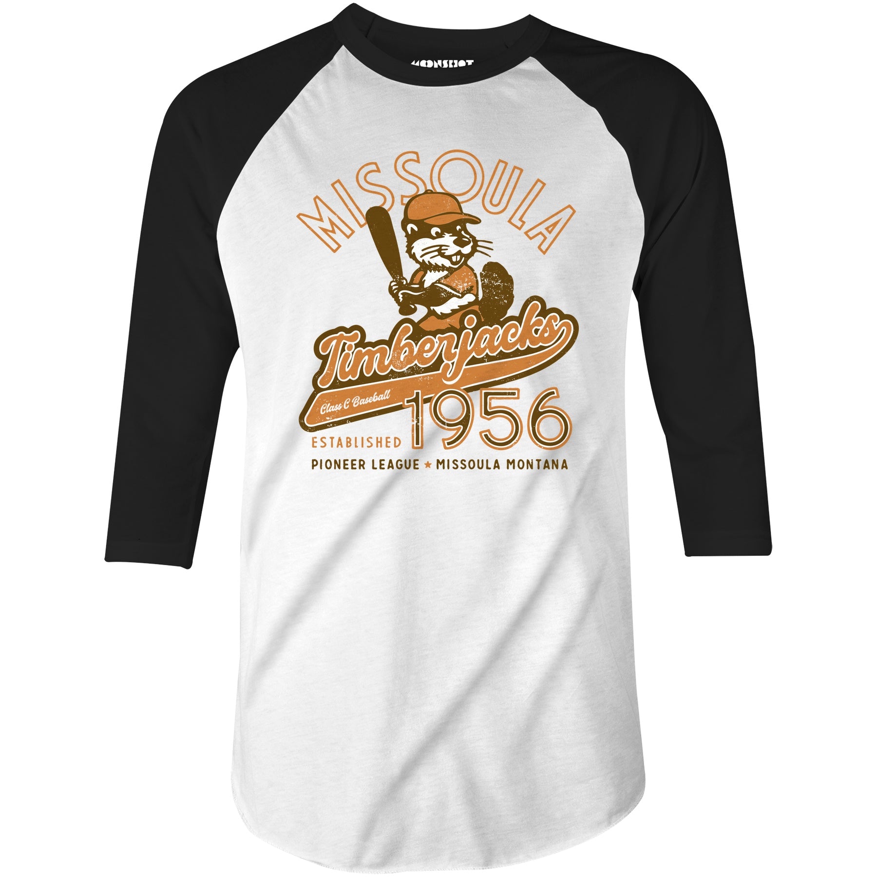 Missoula Timberjacks - Montana - Vintage Defunct Baseball Teams - 3/4 Sleeve Raglan T-Shirt