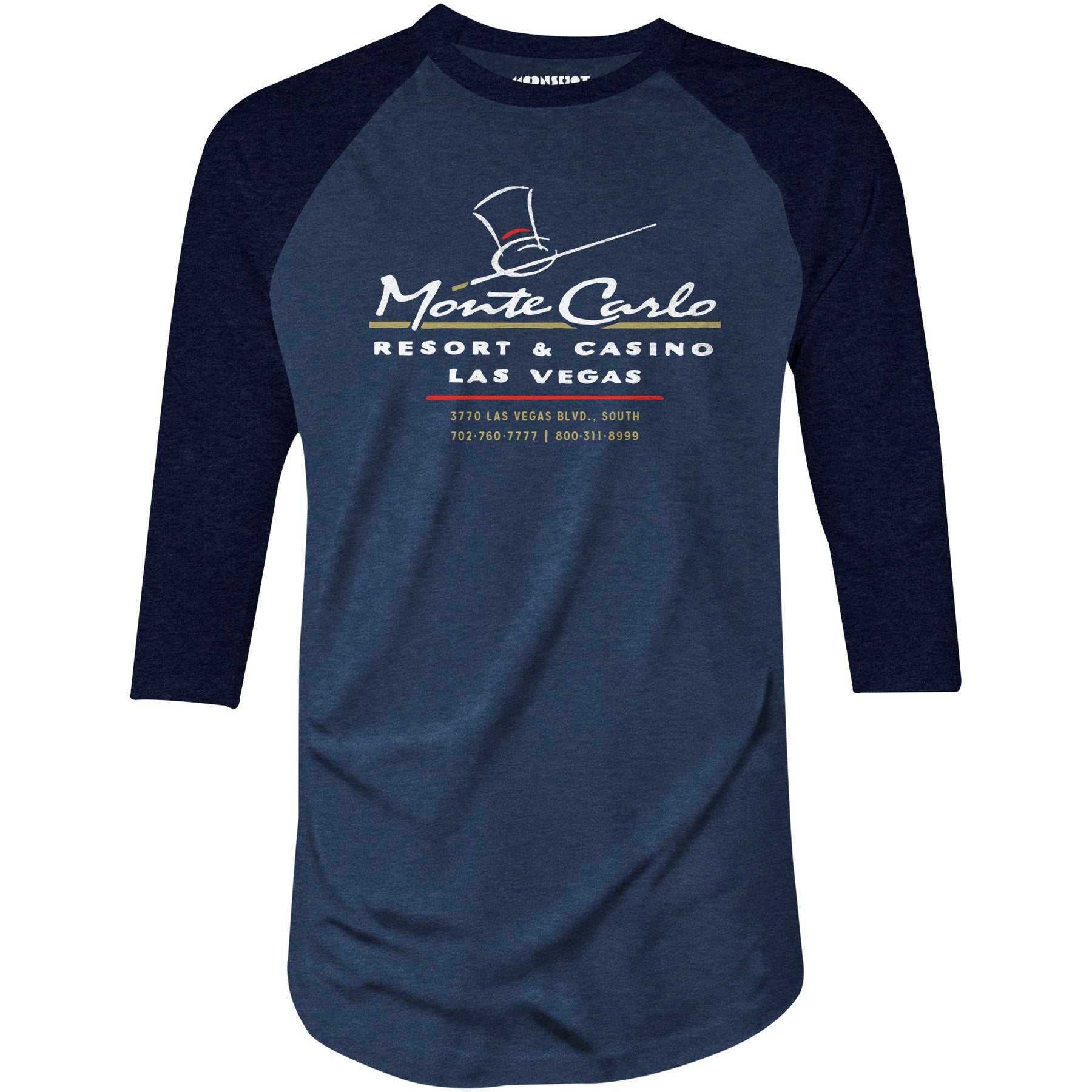 Monte Carlo - Vintage Las Vegas - 3/4 Sleeve Raglan T-Shirt