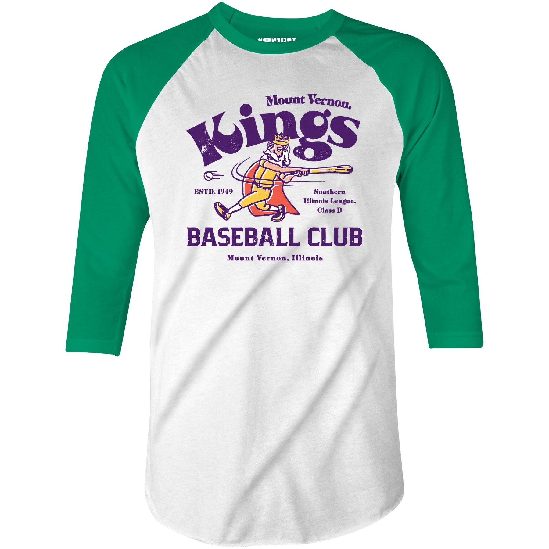 Mount Vernon Kings - Illinois - Vintage Defunct Baseball Teams - 3/4 Sleeve Raglan T-Shirt