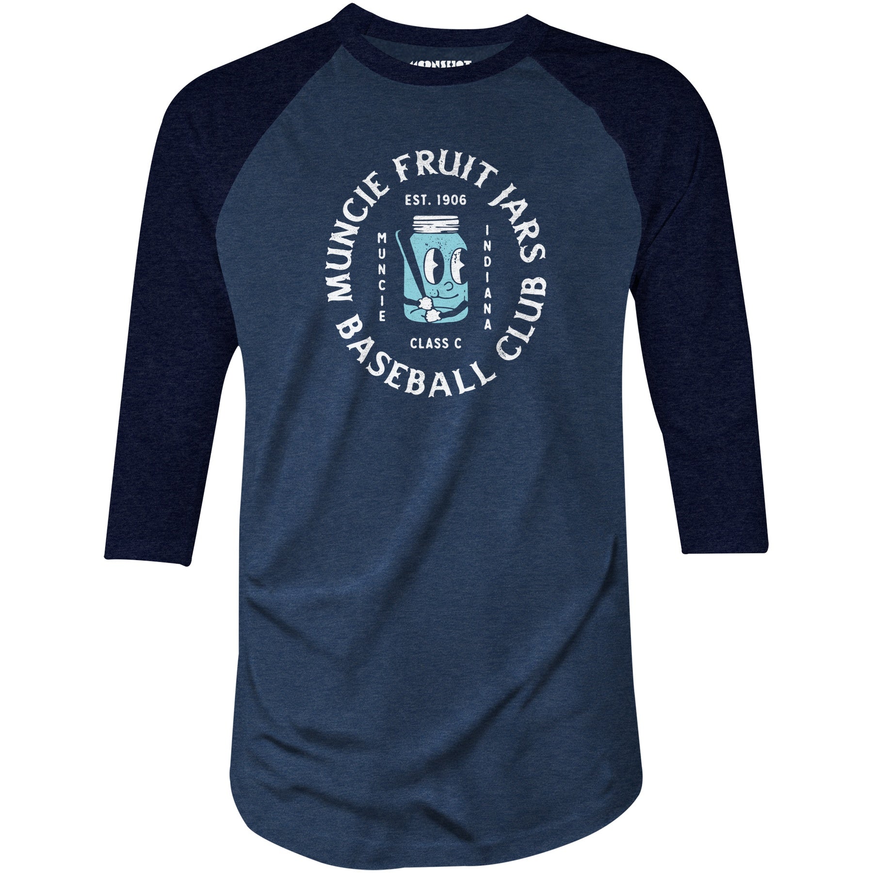 Muncie Fruit Jars - Indiana - Vintage Defunct Baseball Teams - 3/4 Sleeve Raglan T-Shirt