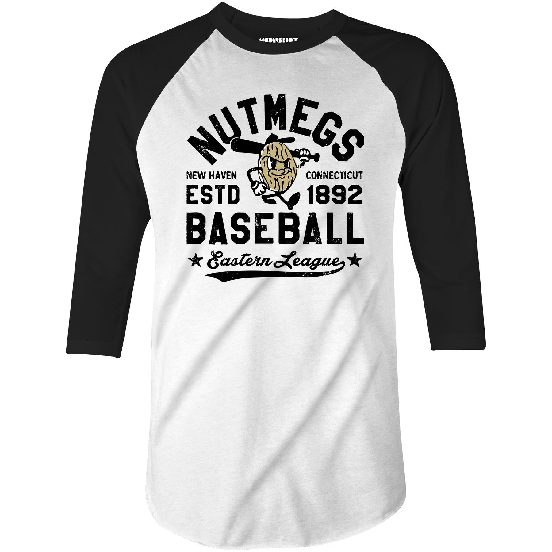 New Haven Nutmegs - Connecticut - Vintage Defunct Baseball Teams - 3/4 Sleeve Raglan T-Shirt