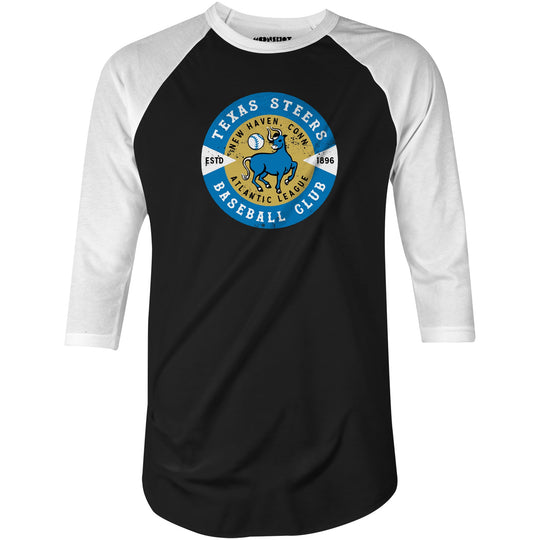 New Haven Texas Steers - Connecticut - Vintage Defunct Baseball Teams - 3/4 Sleeve Raglan T-Shirt