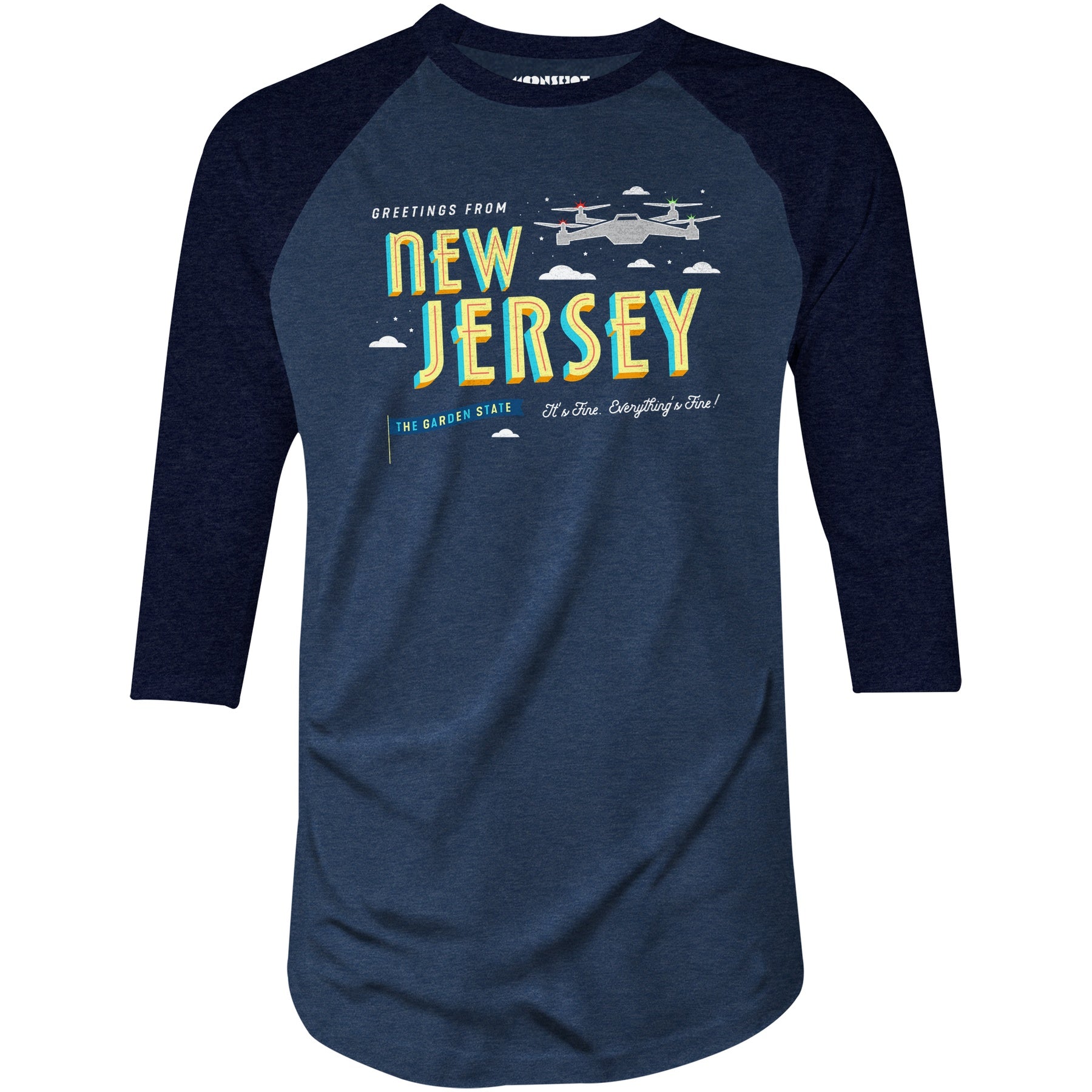 New Jersey Drones - Everything's Fine - 3/4 Sleeve Raglan T-Shirt