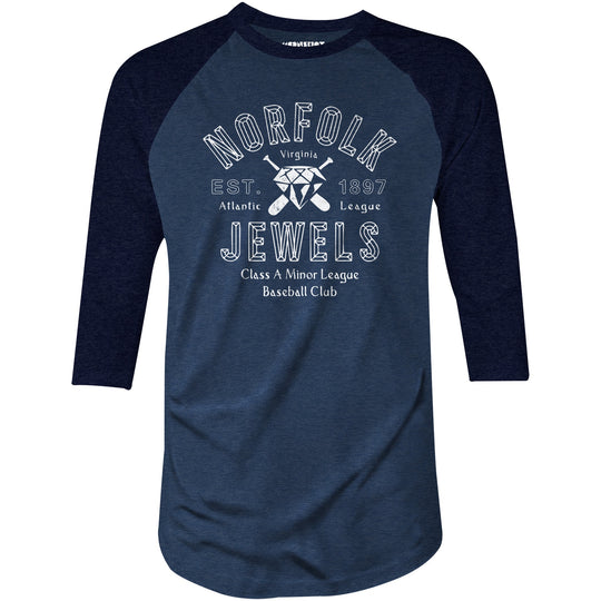Norfolk Jewels - Virginia - Vintage Defunct Baseball Teams - 3/4 Sleeve Raglan T-Shirt