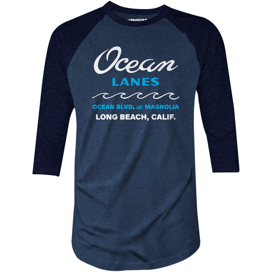 Ocean Lanes - Long Beach, CA - Vintage Bowling Alley - 3/4 Sleeve Raglan T-Shirt