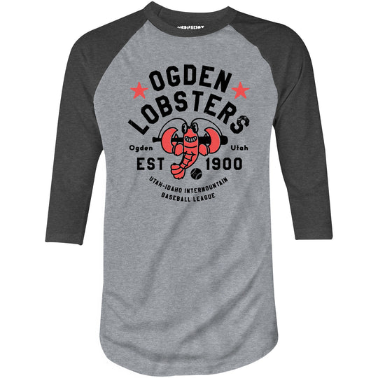 Ogden Lobsters - Utah - Vintage Defunct Baseball Teams - 3/4 Sleeve Raglan T-Shirt