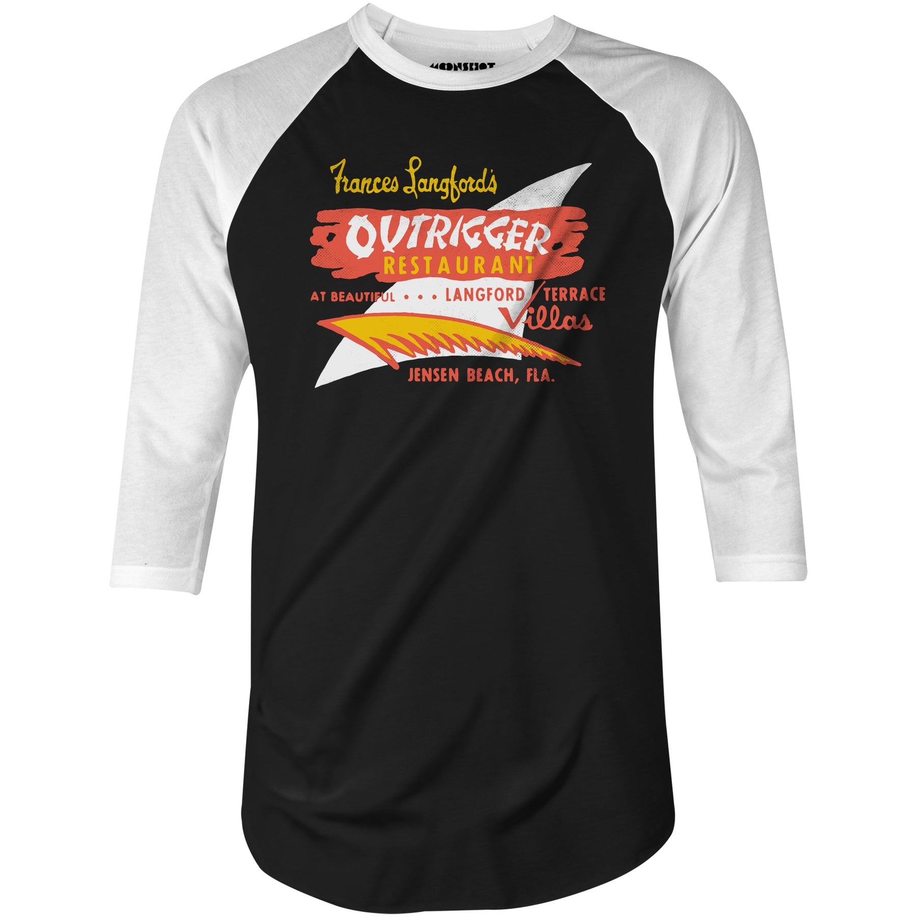 Outrigger - Jensen Beach, FL - Vintage Tiki Bar - 3/4 Sleeve Raglan T-Shirt