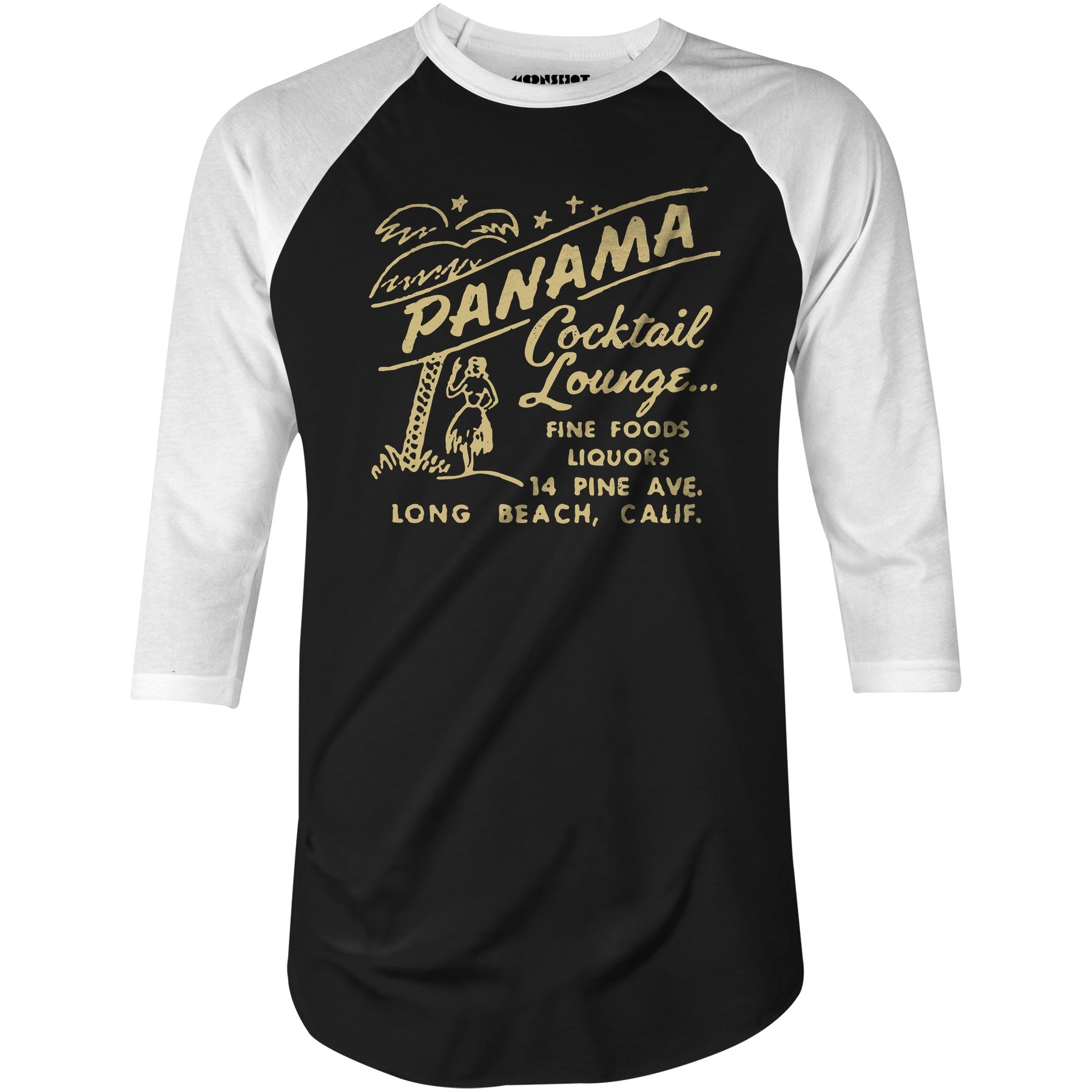 Panama Cocktail Lounge - Long Beach, CA - Vintage Tiki Bar - 3/4 Sleeve Raglan T-Shirt