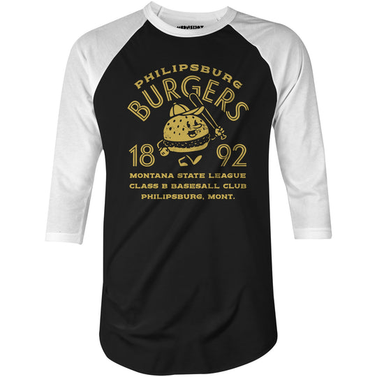 Philipsburg Burgers - Montana - Vintage Defunct Baseball Teams - 3/4 Sleeve Raglan T-Shirt