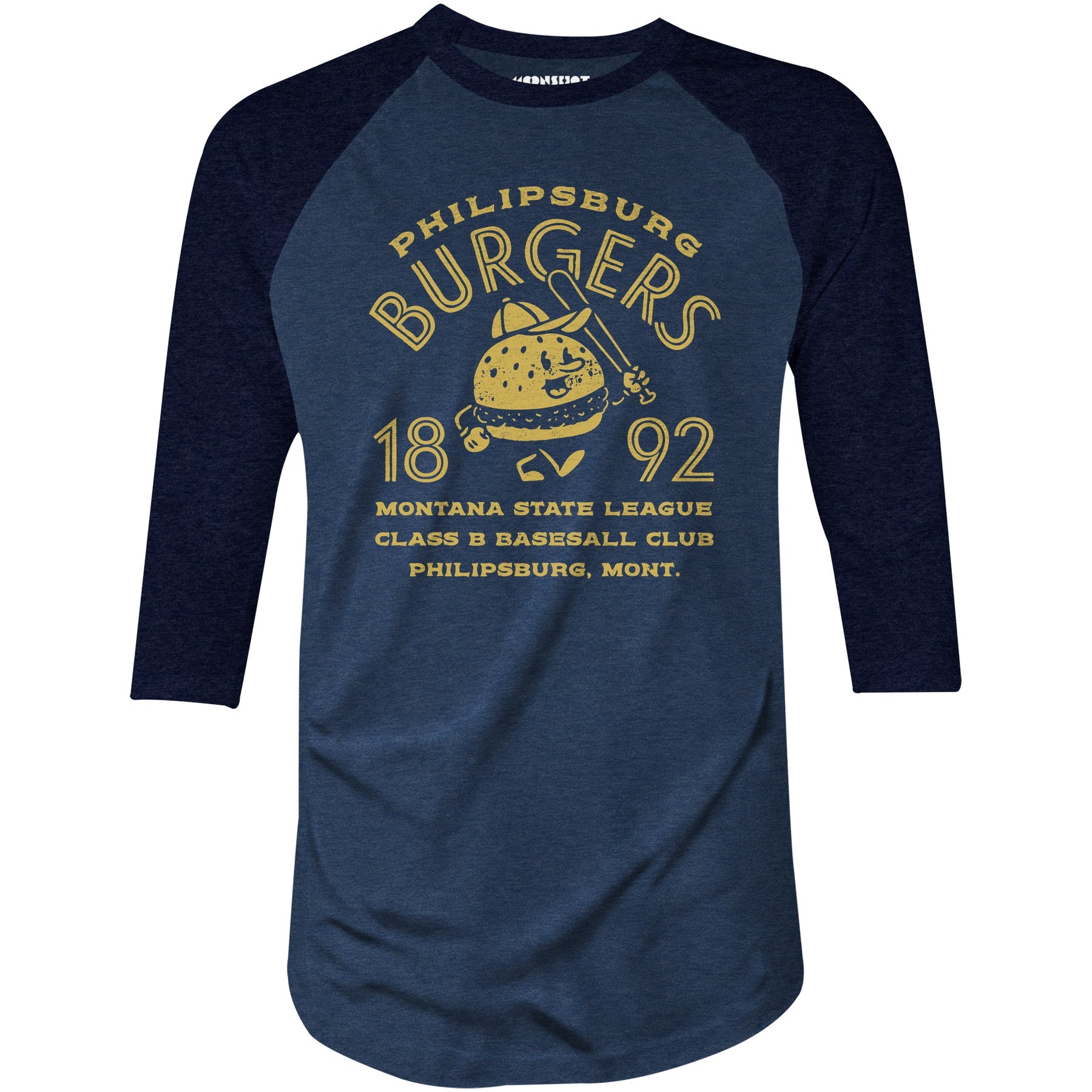 Philipsburg Burgers - Montana - Vintage Defunct Baseball Teams - 3/4 Sleeve Raglan T-Shirt