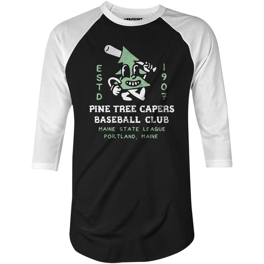 Pine Tree Capers - Portland, ME - Vintage Defunct Baseball Teams - 3/4 Sleeve Raglan T-Shirt
