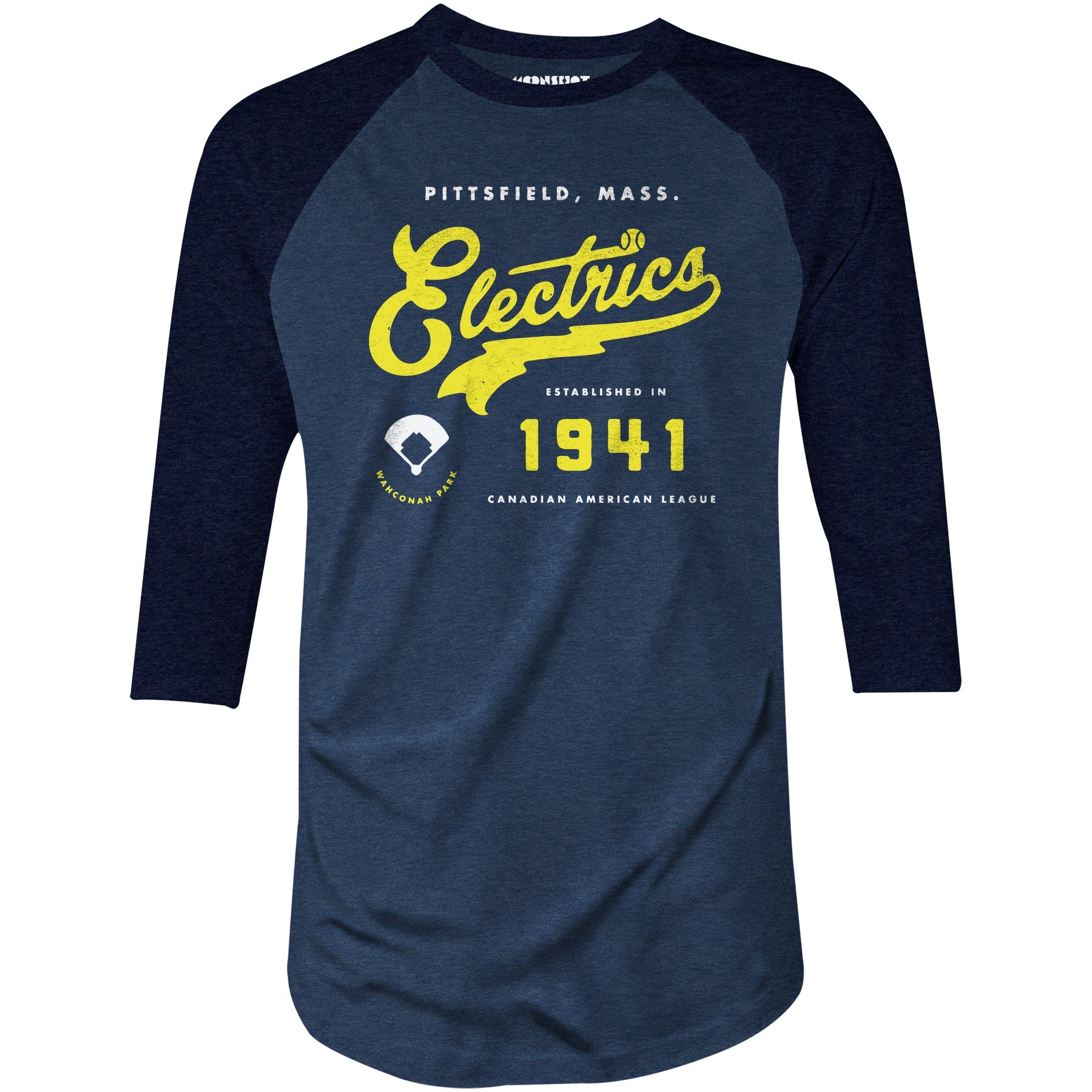 Pittsfield Electrics - Massachusetts - Vintage Defunct Baseball Teams - 3/4 Sleeve Raglan T-Shirt