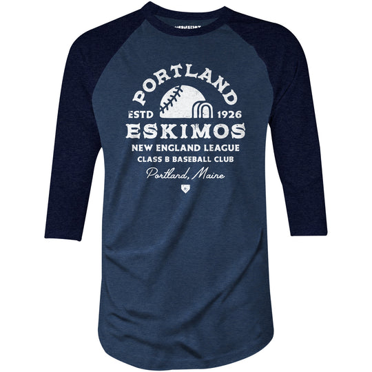 Portland Eskimos - Maine - Vintage Defunct Baseball Teams - 3/4 Sleeve Raglan T-Shirt