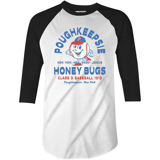 Poughkeepsie Honey Bugs - New Jersey - Vintage Defunct Baseball Teams - 3/4 Sleeve Raglan T-Shirt