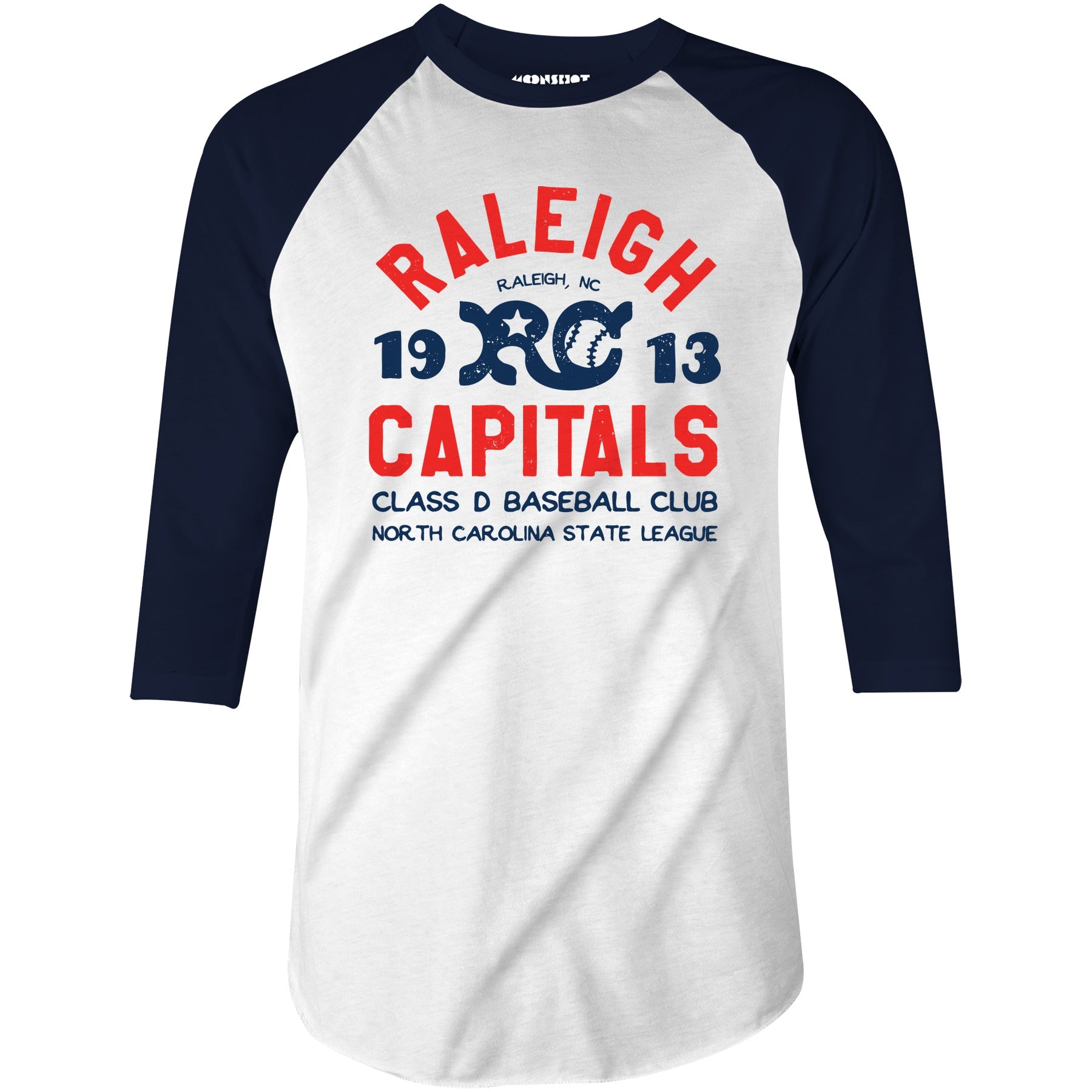 Raleigh Capitals - North Carolina - Vintage Defunct Baseball Teams - 3/4 Sleeve Raglan T-Shirt