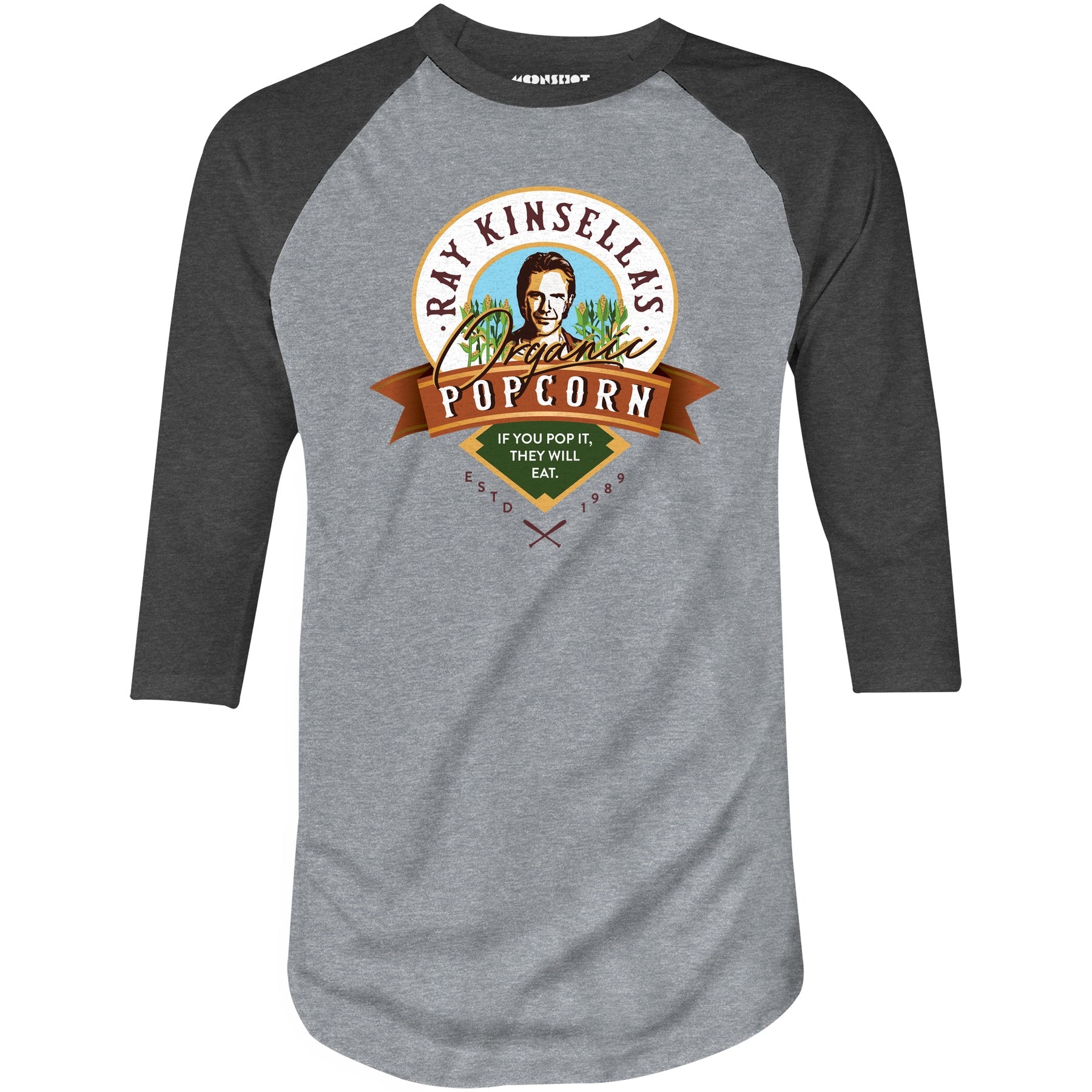 Ray Kinsella's Organic Popcorn - 3/4 Sleeve Raglan T-Shirt