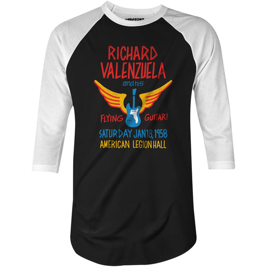 Richard Valenzuela and His Flying Guitar - 3/4 Sleeve Raglan T-Shirt