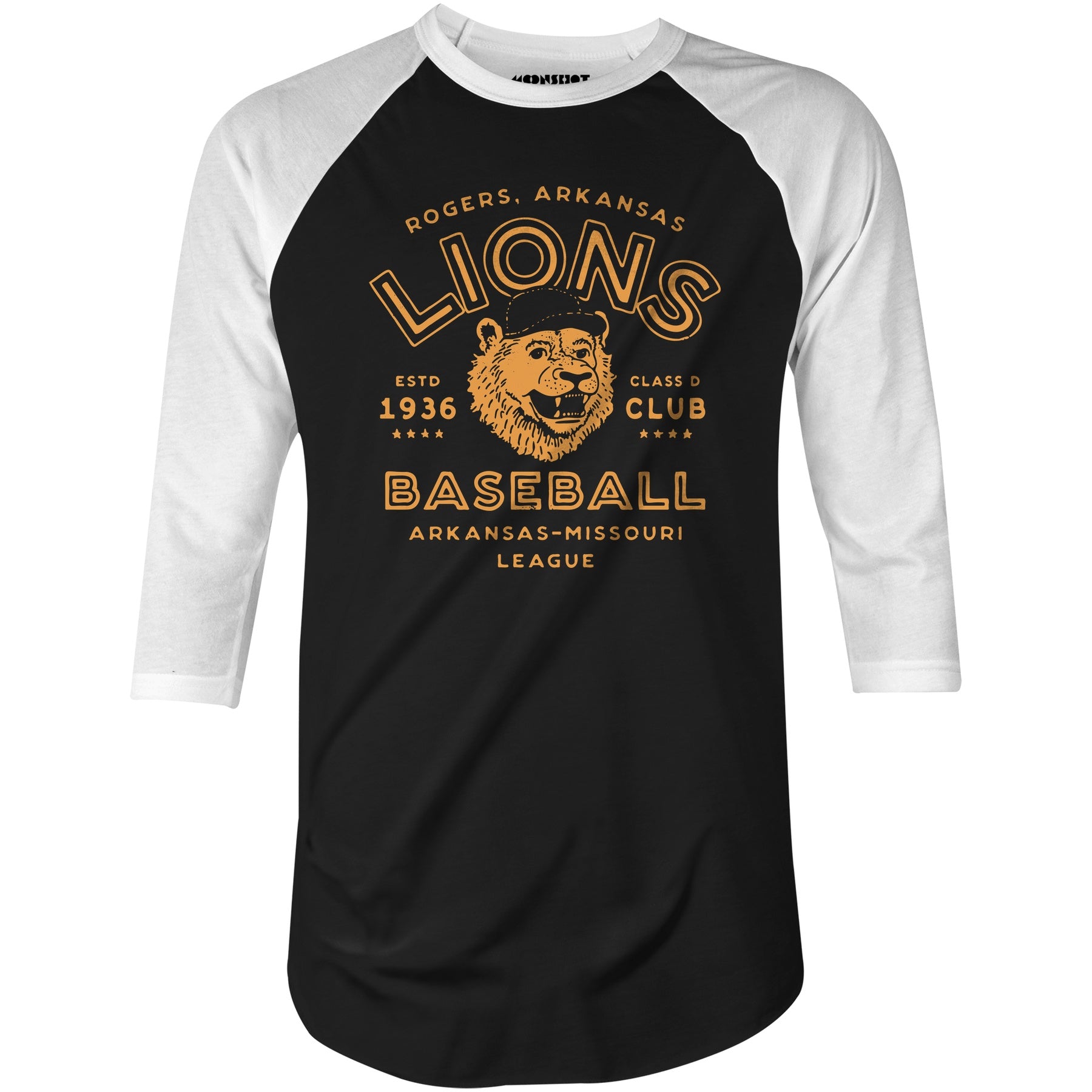 Rogers Lions - Arkansas - Vintage Defunct Baseball Teams - 3/4 Sleeve Raglan T-Shirt