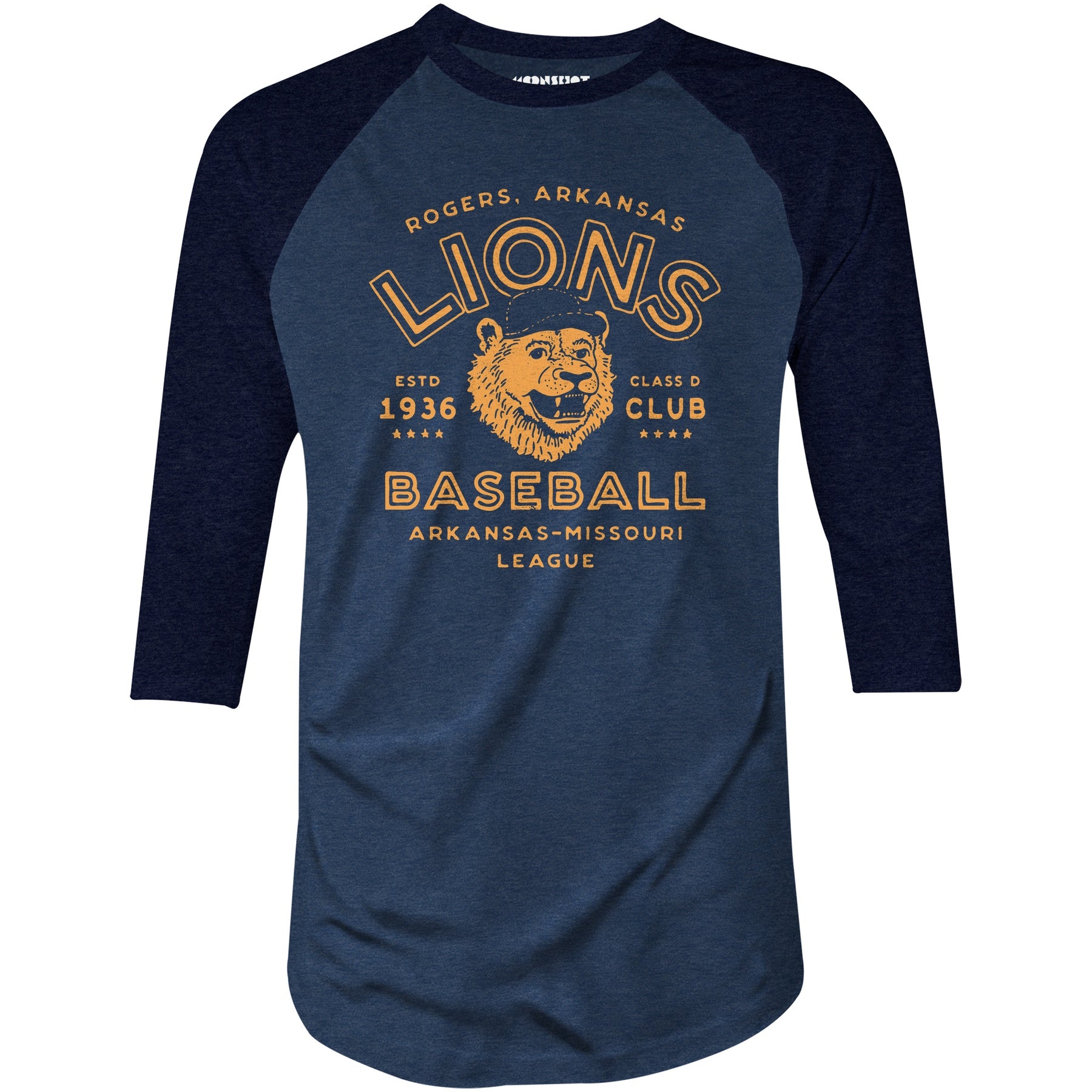Rogers Lions - Arkansas - Vintage Defunct Baseball Teams - 3/4 Sleeve Raglan T-Shirt