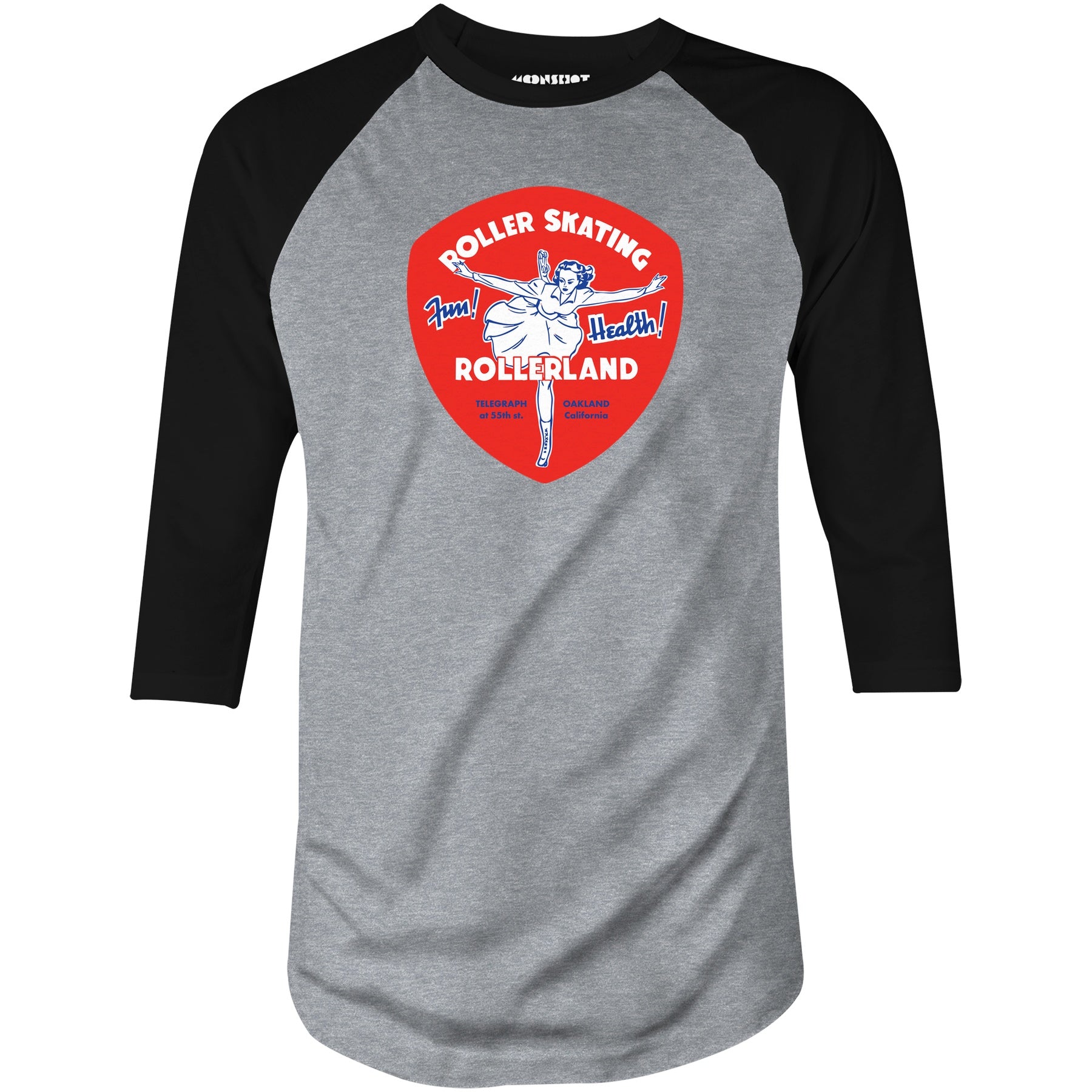 Rollerland - Oakland, CA - Vintage Roller Rink - 3/4 Sleeve Raglan T-Shirt