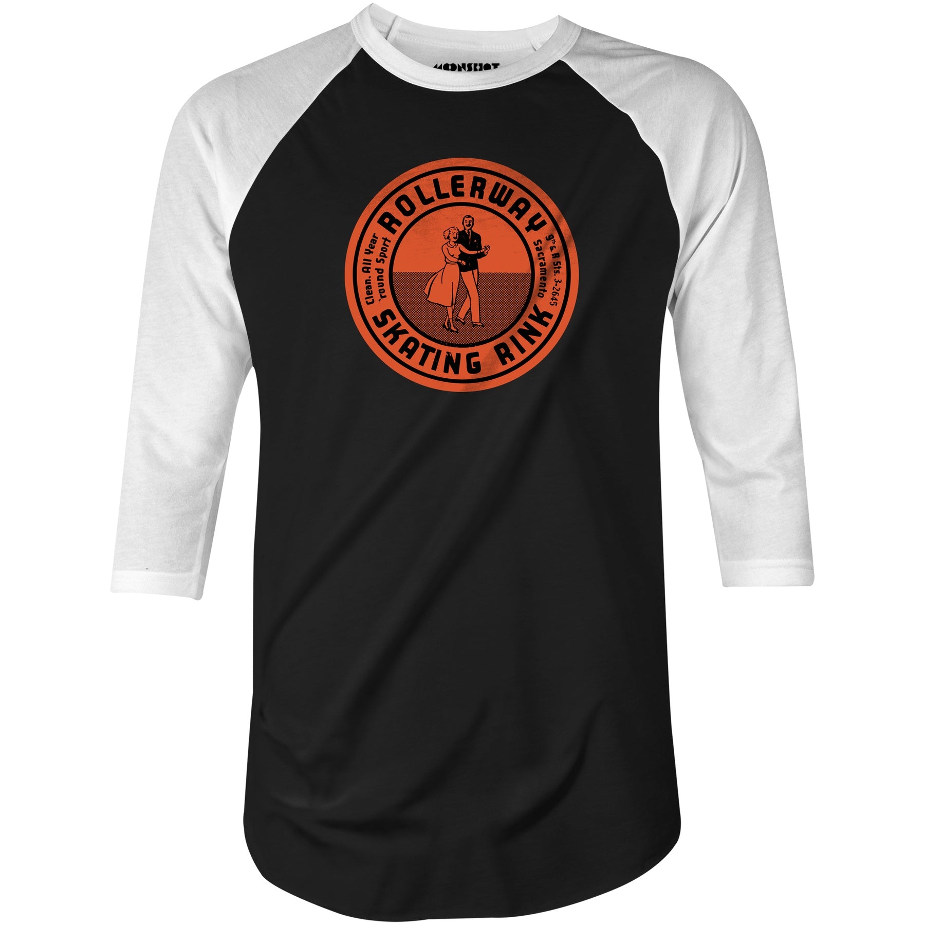 Rollerway - Sacramento, CA - Vintage Roller Rink - 3/4 Sleeve Raglan T-Shirt