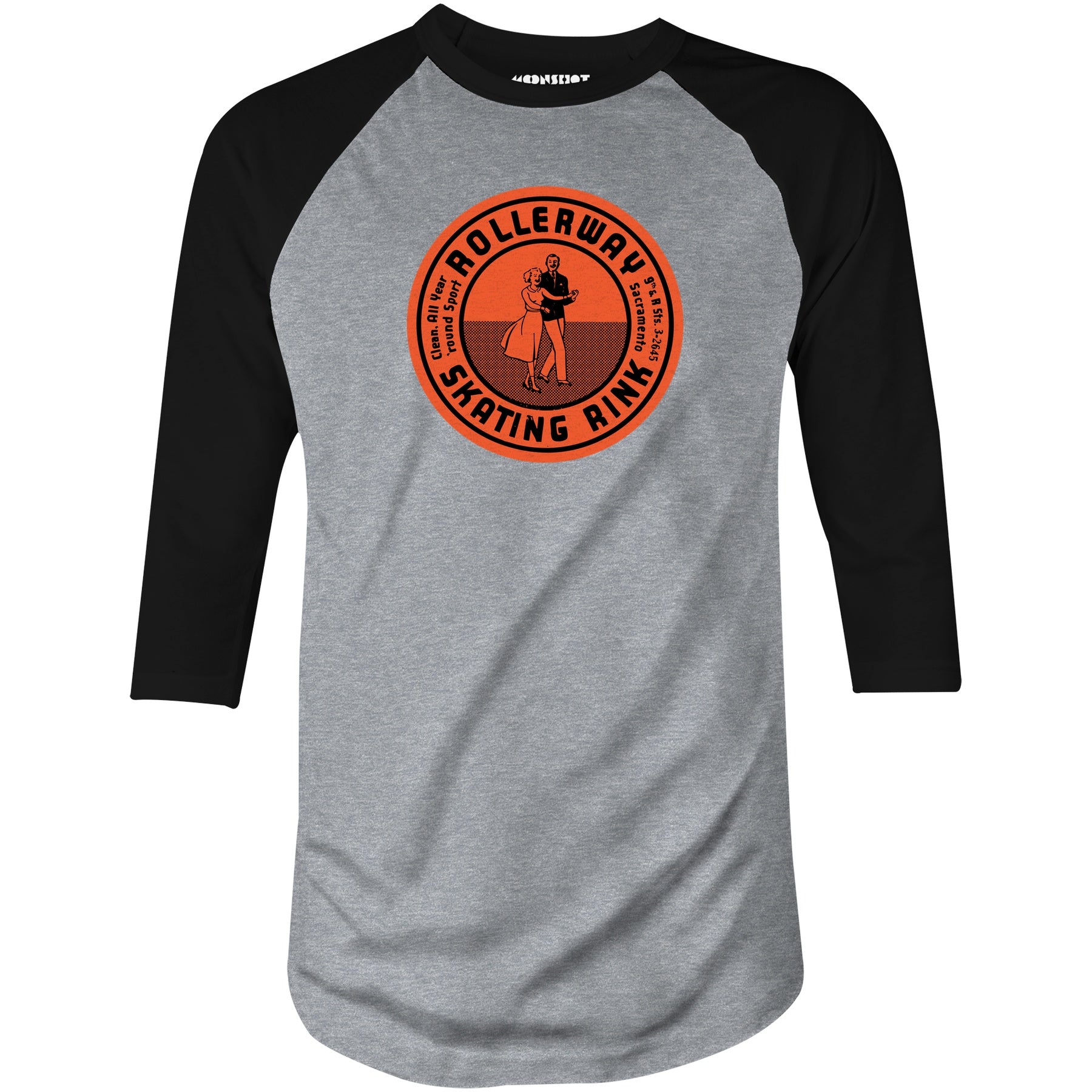 Rollerway - Sacramento, CA - Vintage Roller Rink - 3/4 Sleeve Raglan T-Shirt