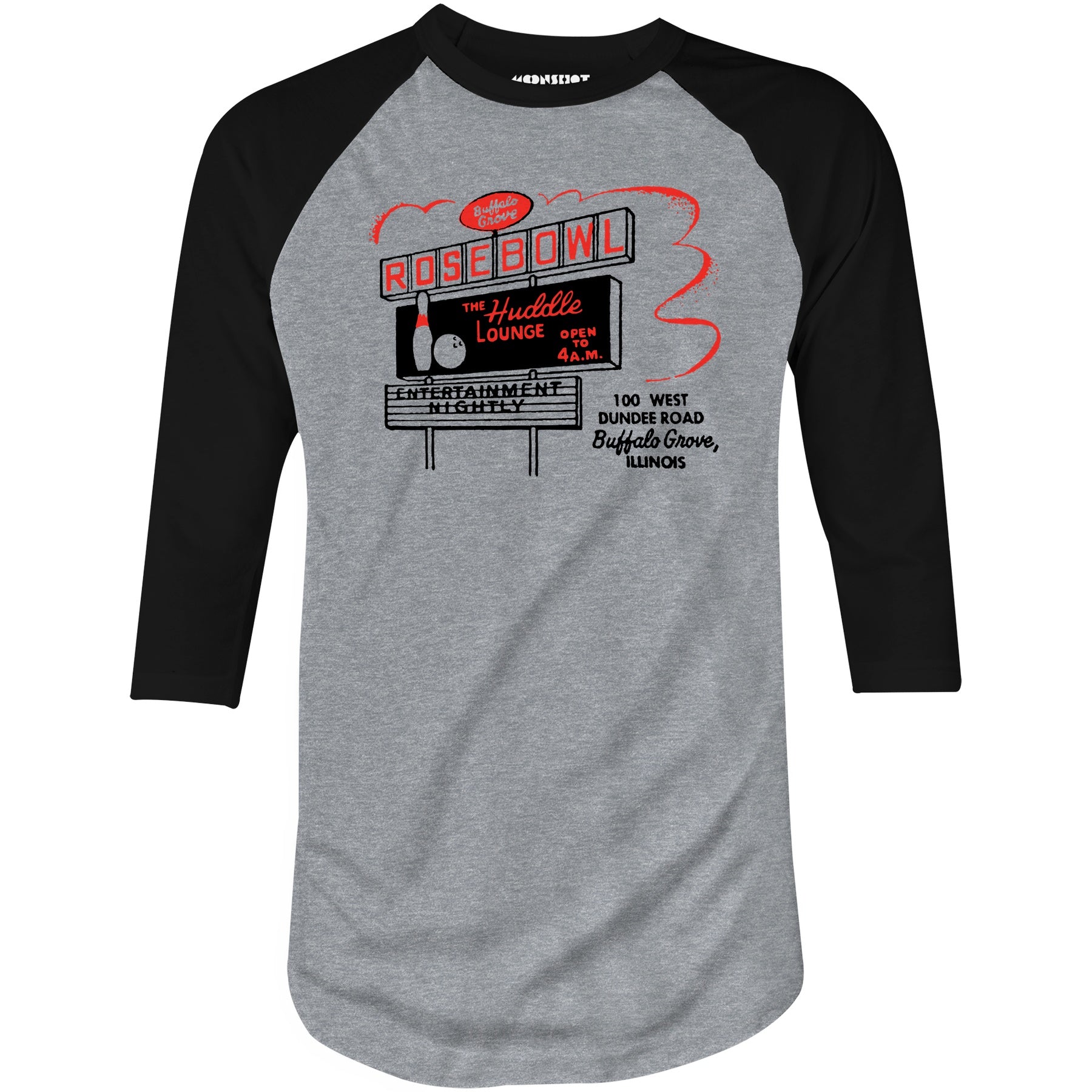 Rose Bowl - Buffalo Grove, IL - Vintage Bowling Alley - 3/4 Sleeve Raglan T-Shirt