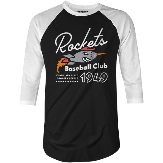 Roswell Rockets - New Mexico - Vintage Defunct Baseball Teams - 3/4 Sleeve Raglan T-Shirt
