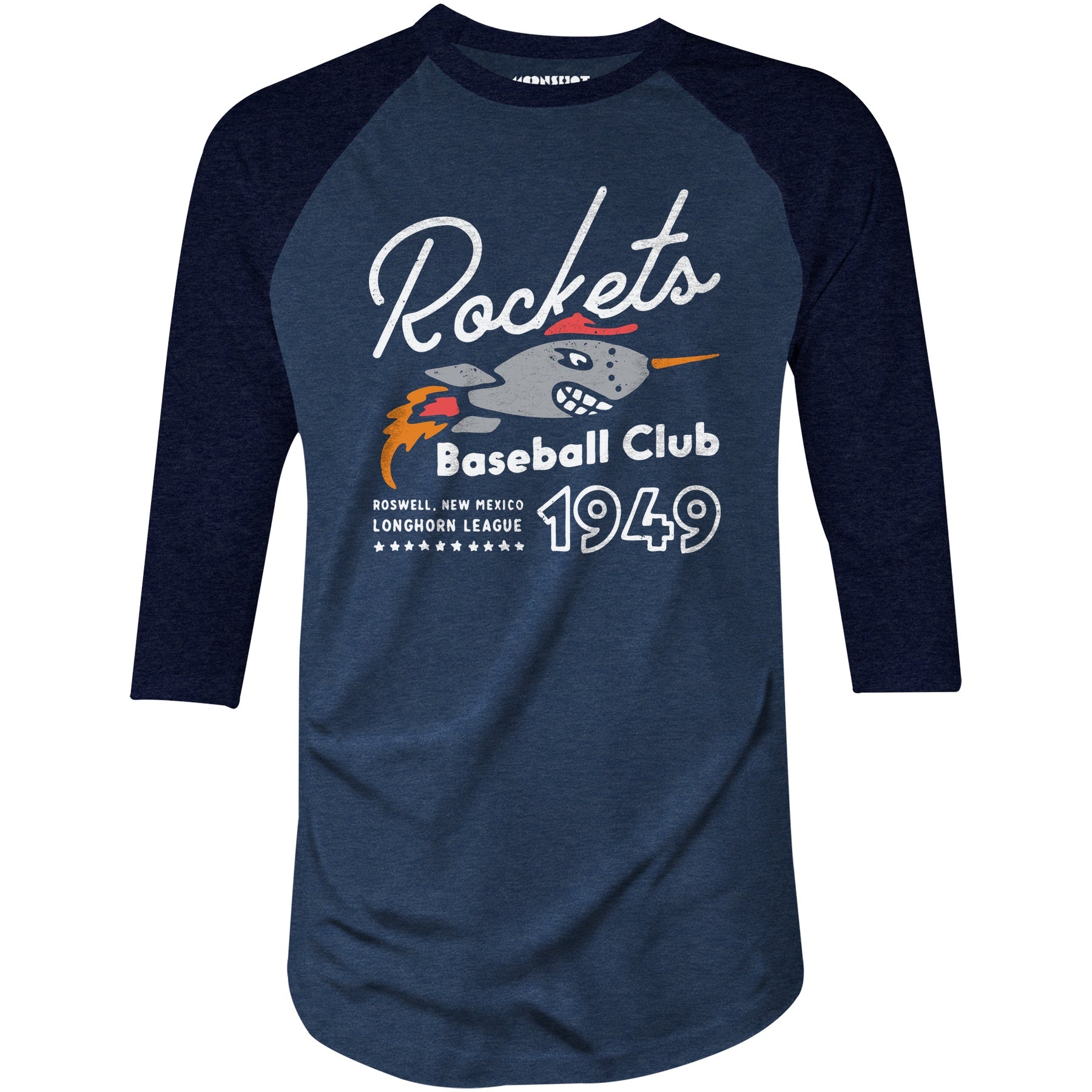 Roswell Rockets - New Mexico - Vintage Defunct Baseball Teams - 3/4 Sleeve Raglan T-Shirt