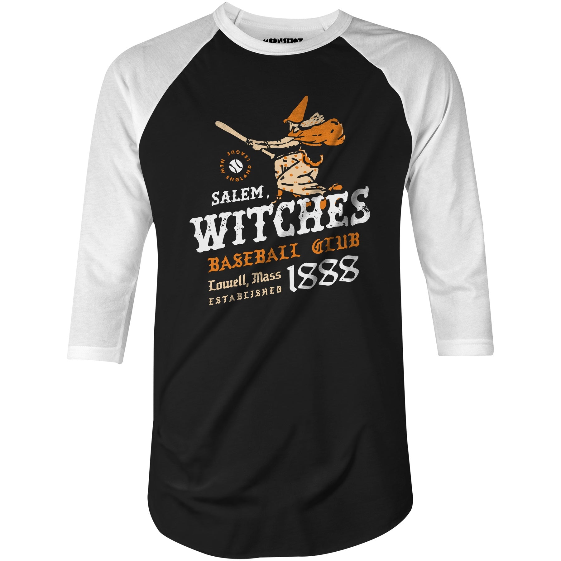 Salem Witches - Massachusetts - Vintage Defunct Baseball Teams - 3/4 Sleeve Raglan T-Shirt